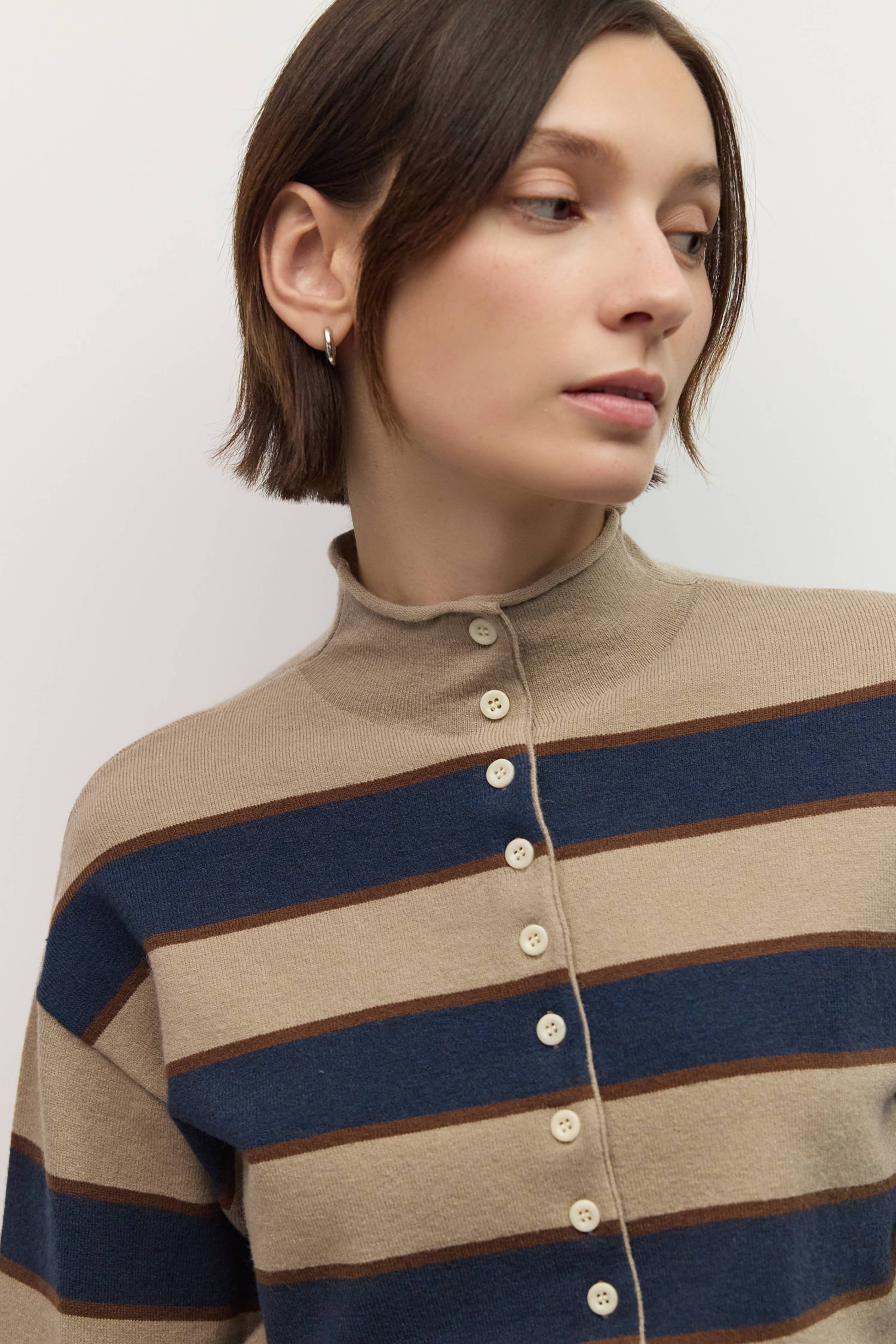 Mod Ref The Claude Striped Turtleneck Cardigan