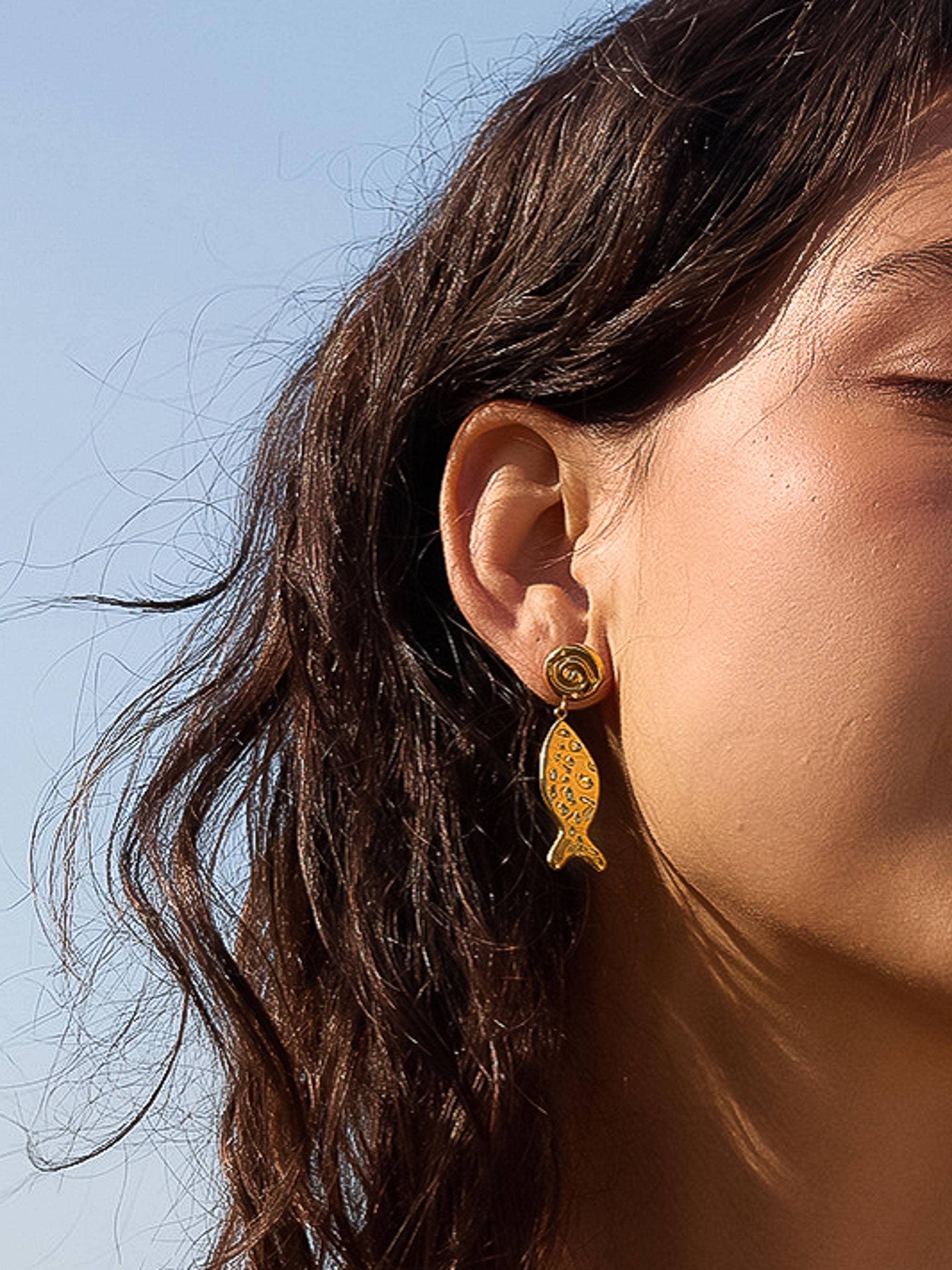 Flânerie Lumistar 18K Gold Non-Tarnish Textured Fish Drop Earrings
