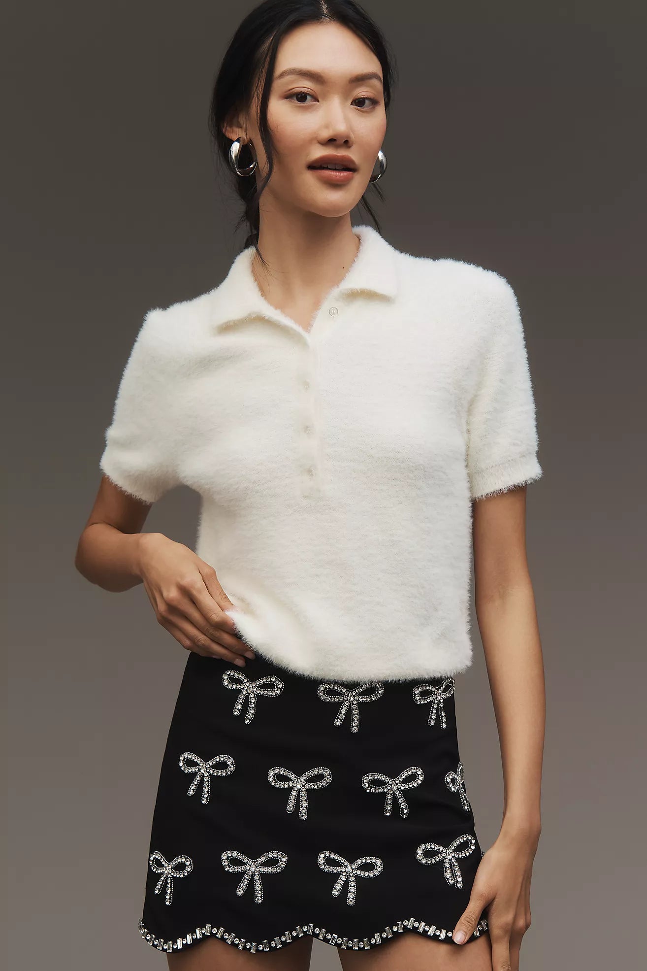 En Saison Bow-Embellished Scallop Hem Skirt IEI4926S