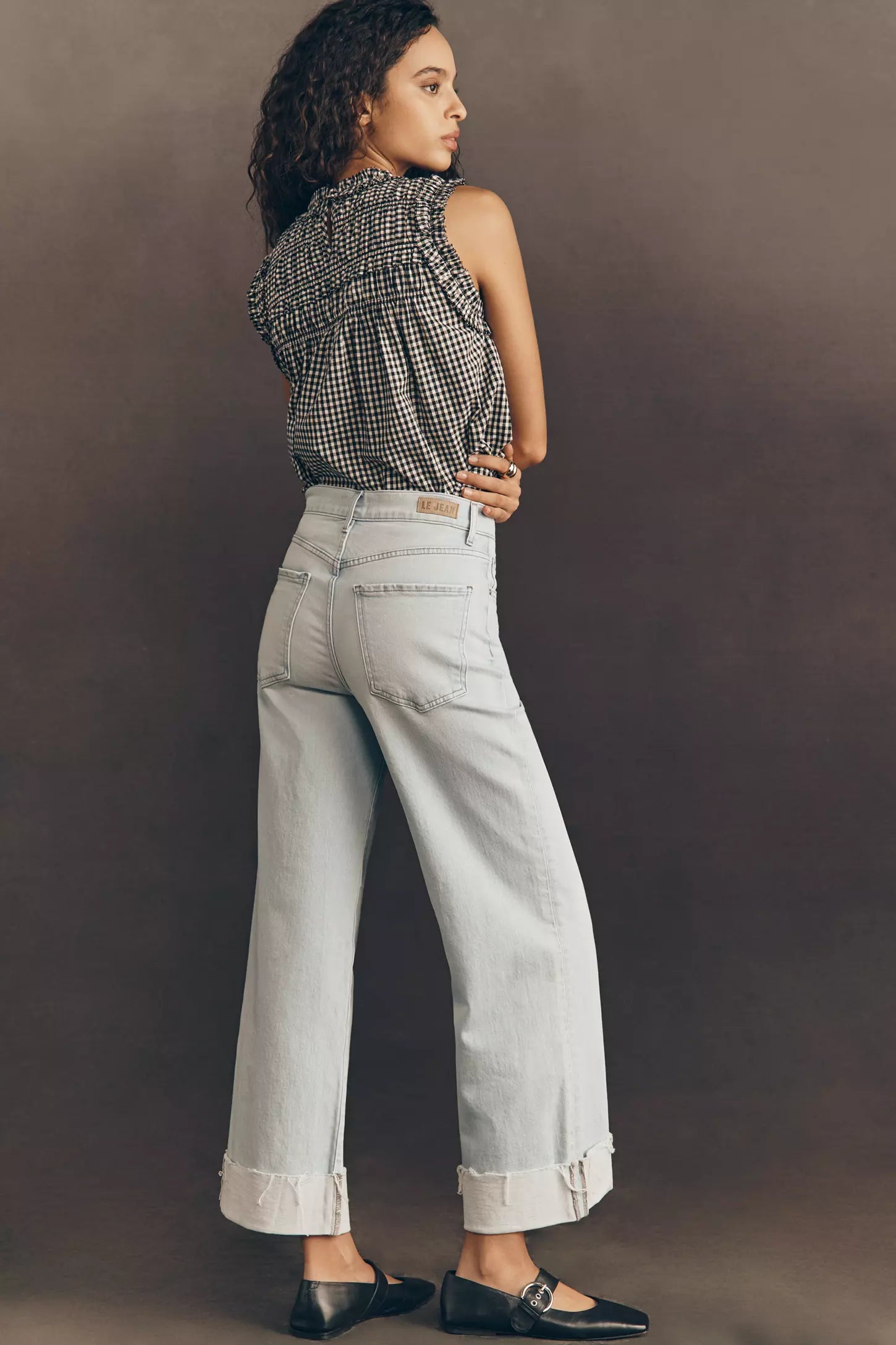 Le Jean Column Wide-Leg Cuffed Jeans