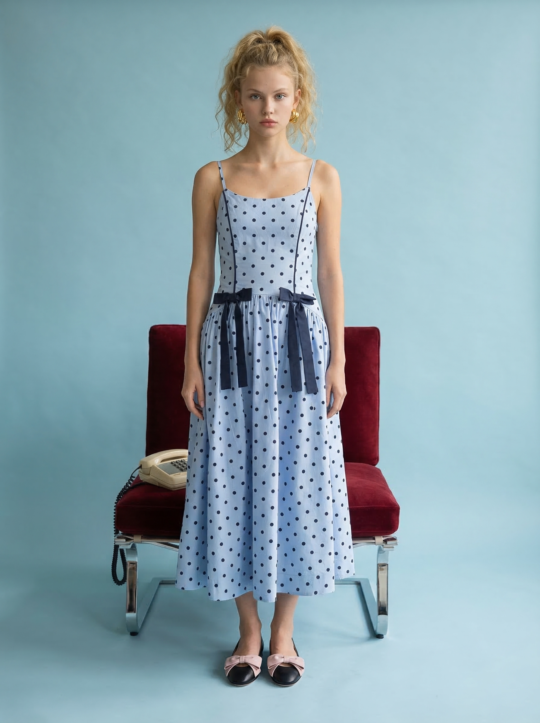 Heyson Polka Dot Midi Dress with Bow Details JOD1115
