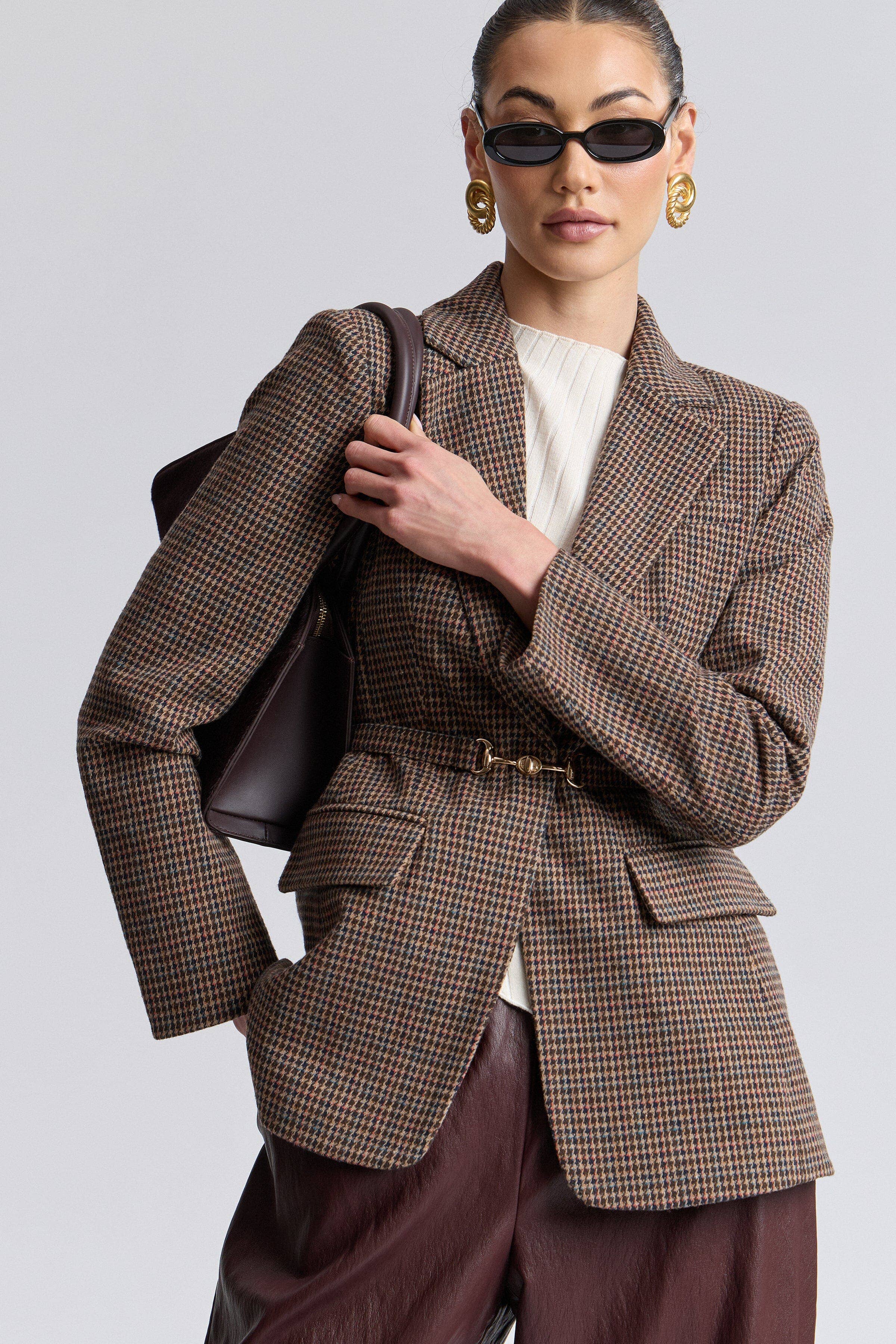 Avec Les Filles Houndstooth Belted Blazer 86686