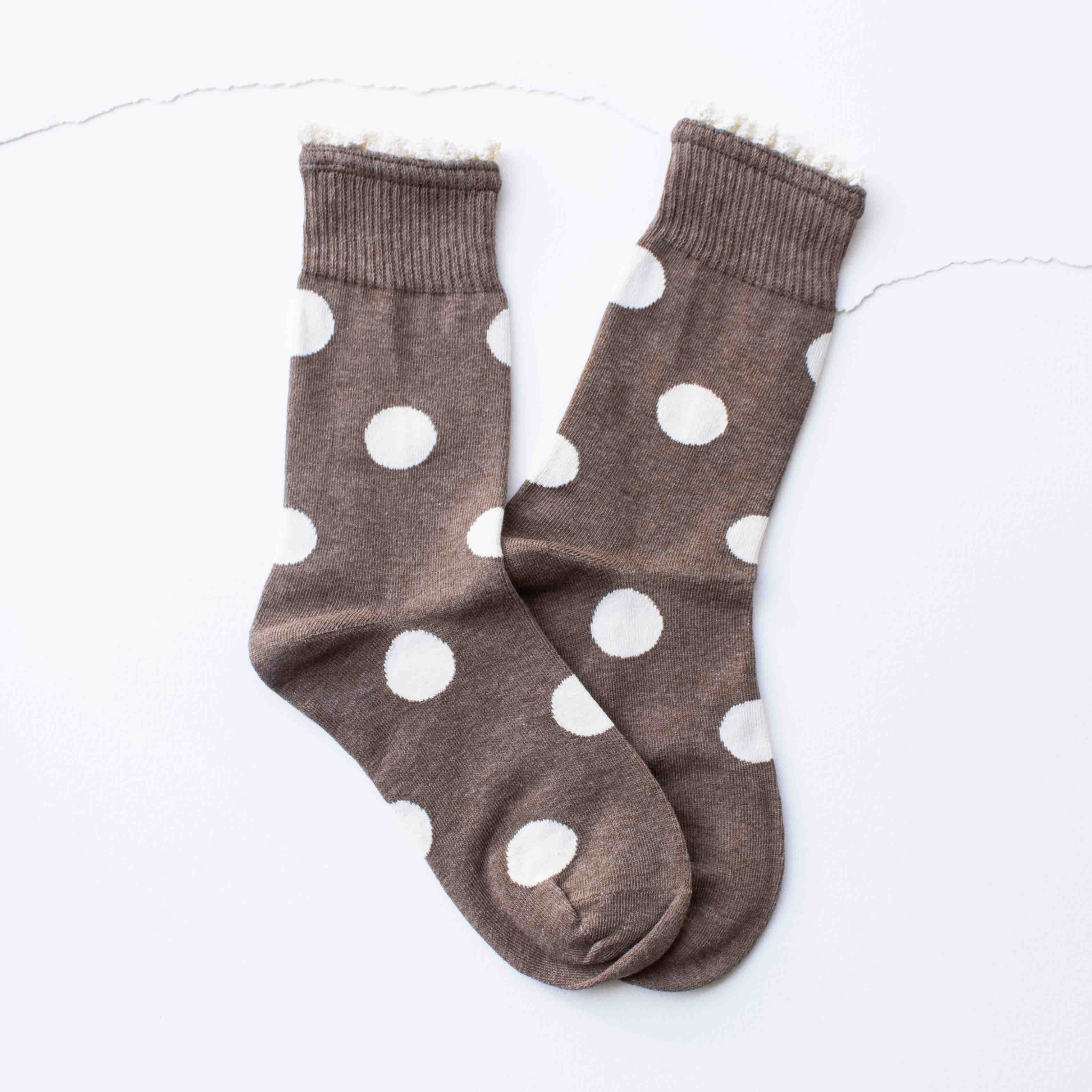 Tiepology Polka Dot Ruffle Trim Crew Socks