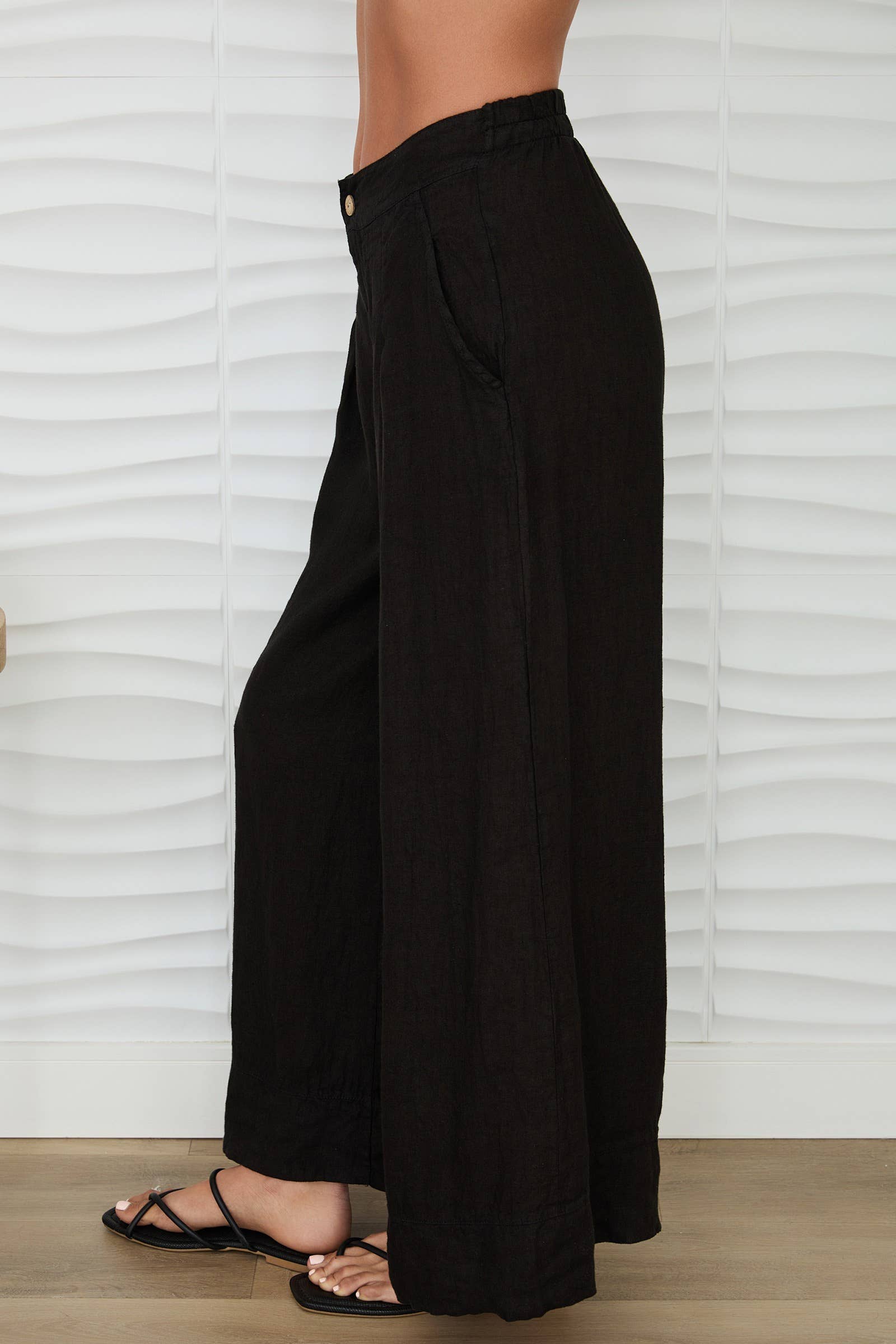Milio Milano Button Front Palazzo Linen Pant 15505