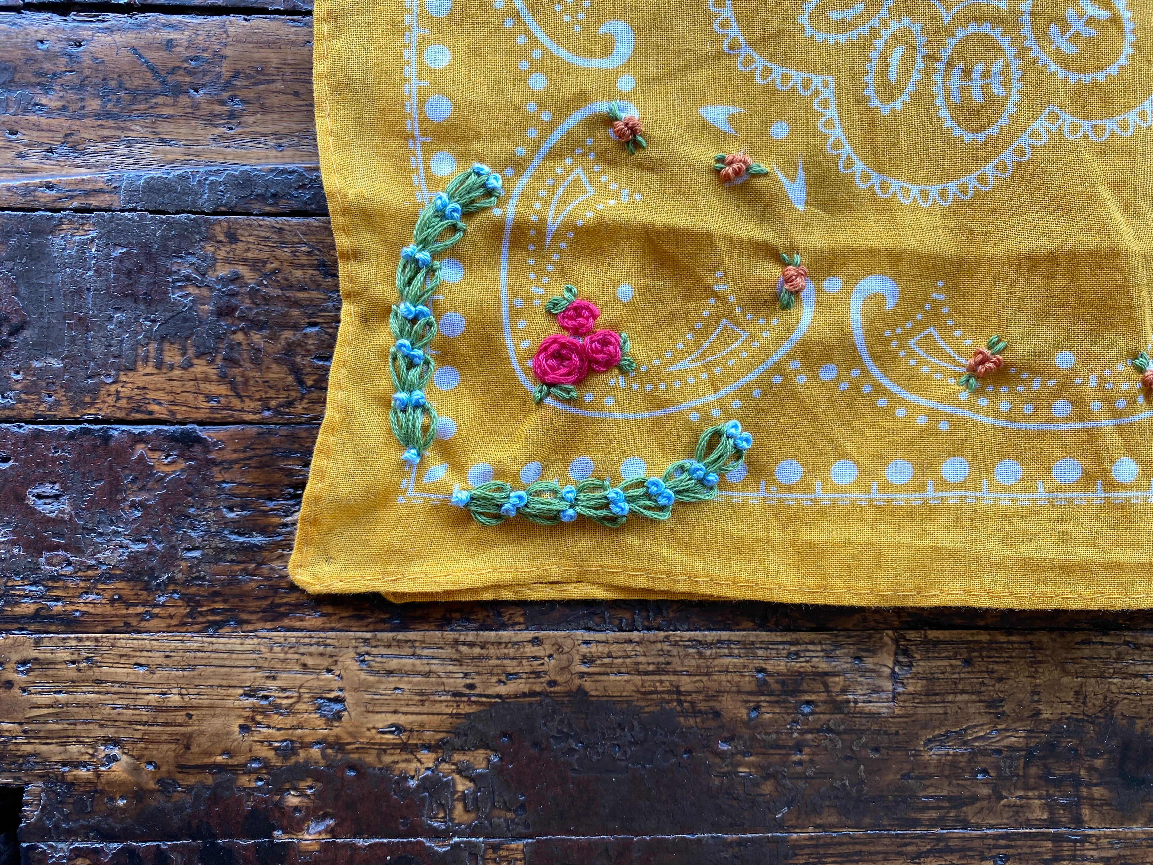Little Lamb Yellow Bandana With Floral Embroidery