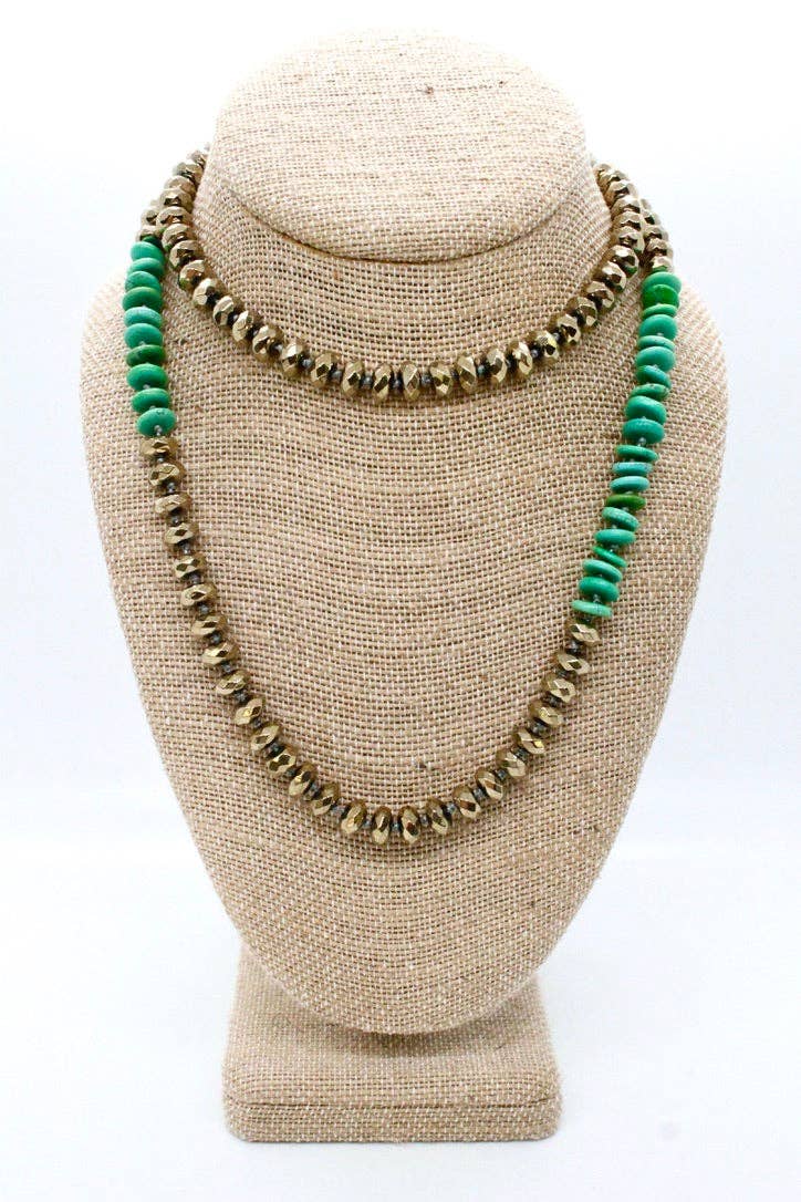 Lizou Hand-Knotted Green Turquoise and Pyrite Necklace #27