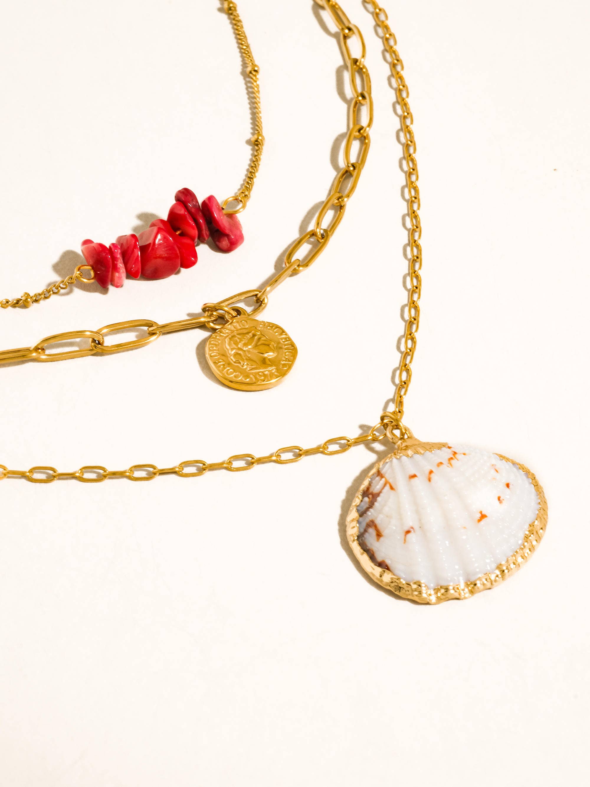 Flânerie Shellee 18K Gold Non-Tarnish Bobho Shell Layered Necklace