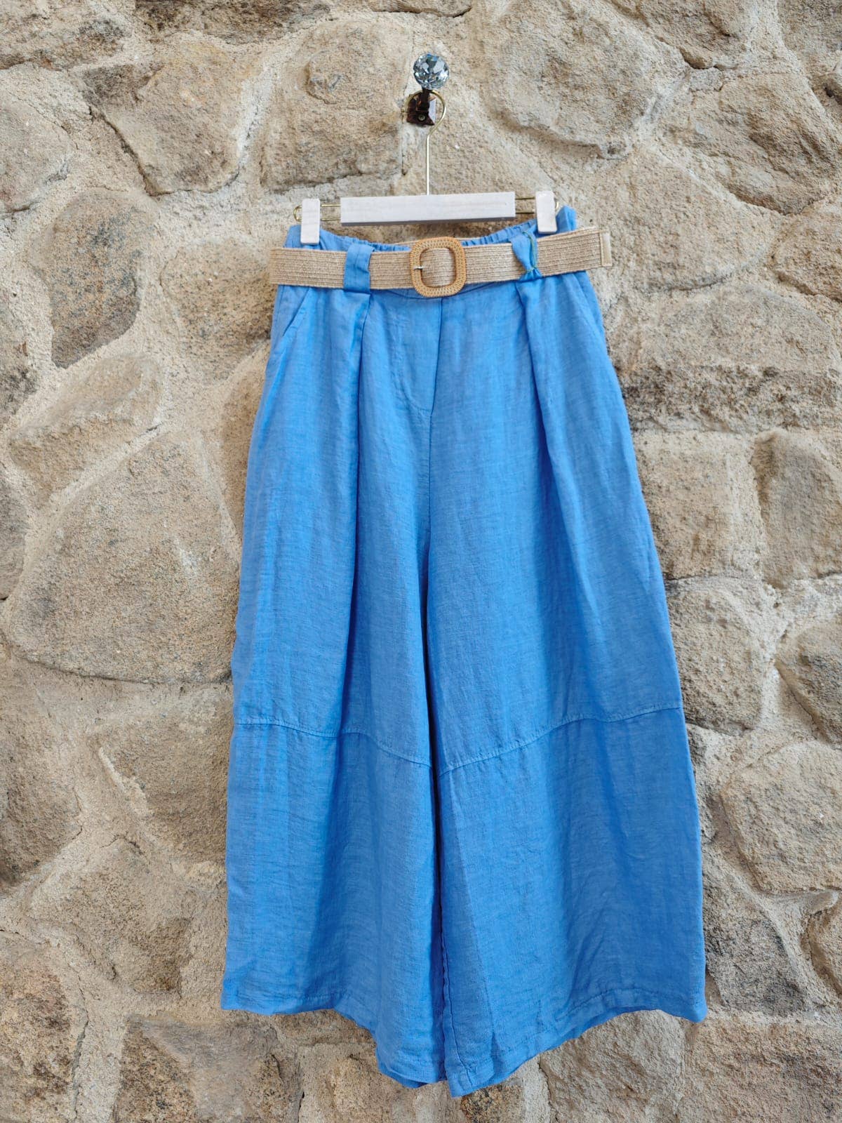 European Linen Pant with Rattan Belt 30589