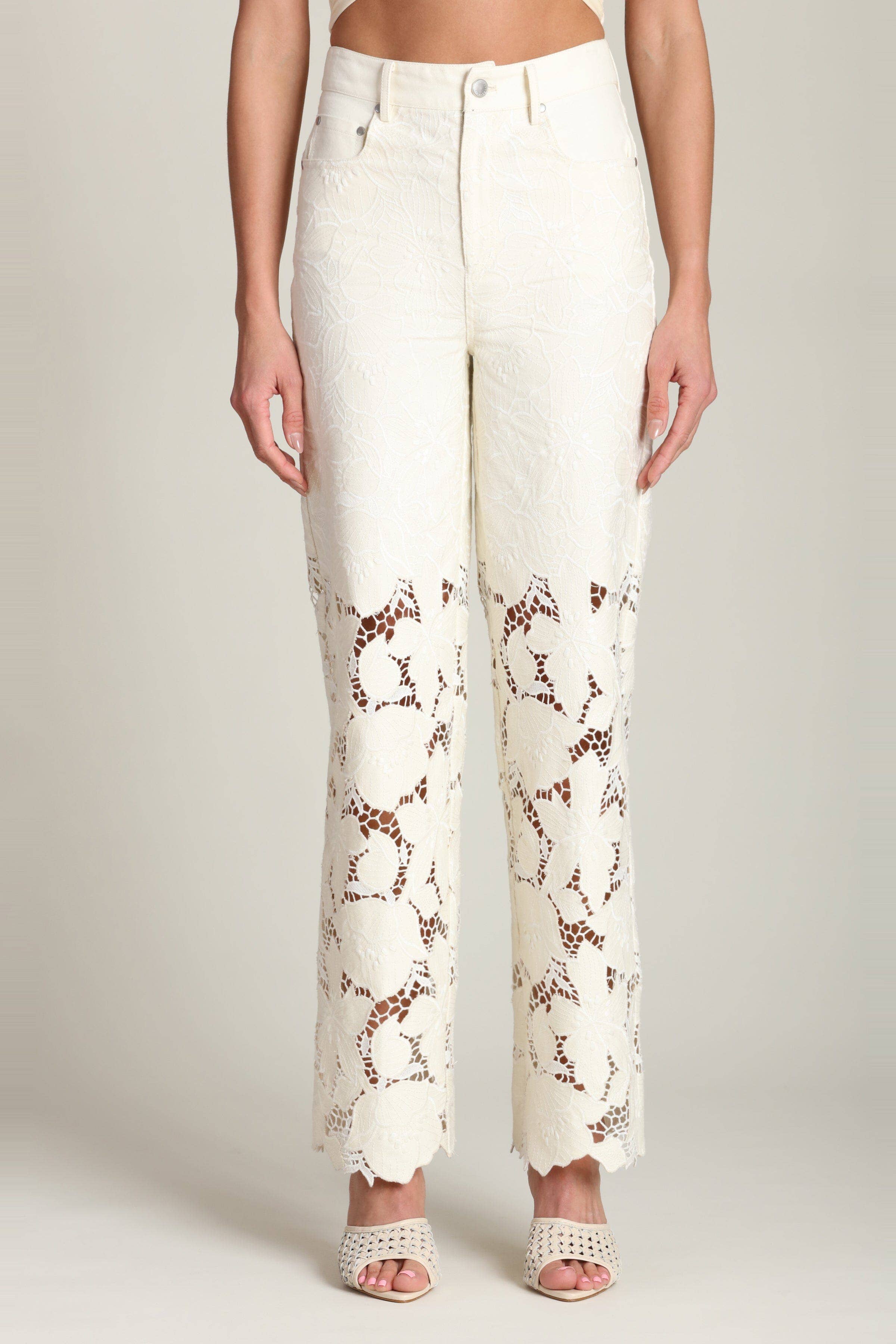 Avec les Filles Guipure Lace Wide Leg Jeans