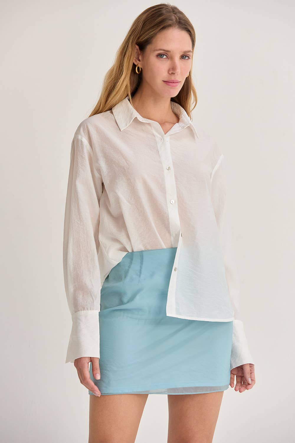 Crescent Nadia Tencel Blend Sheer Button Up