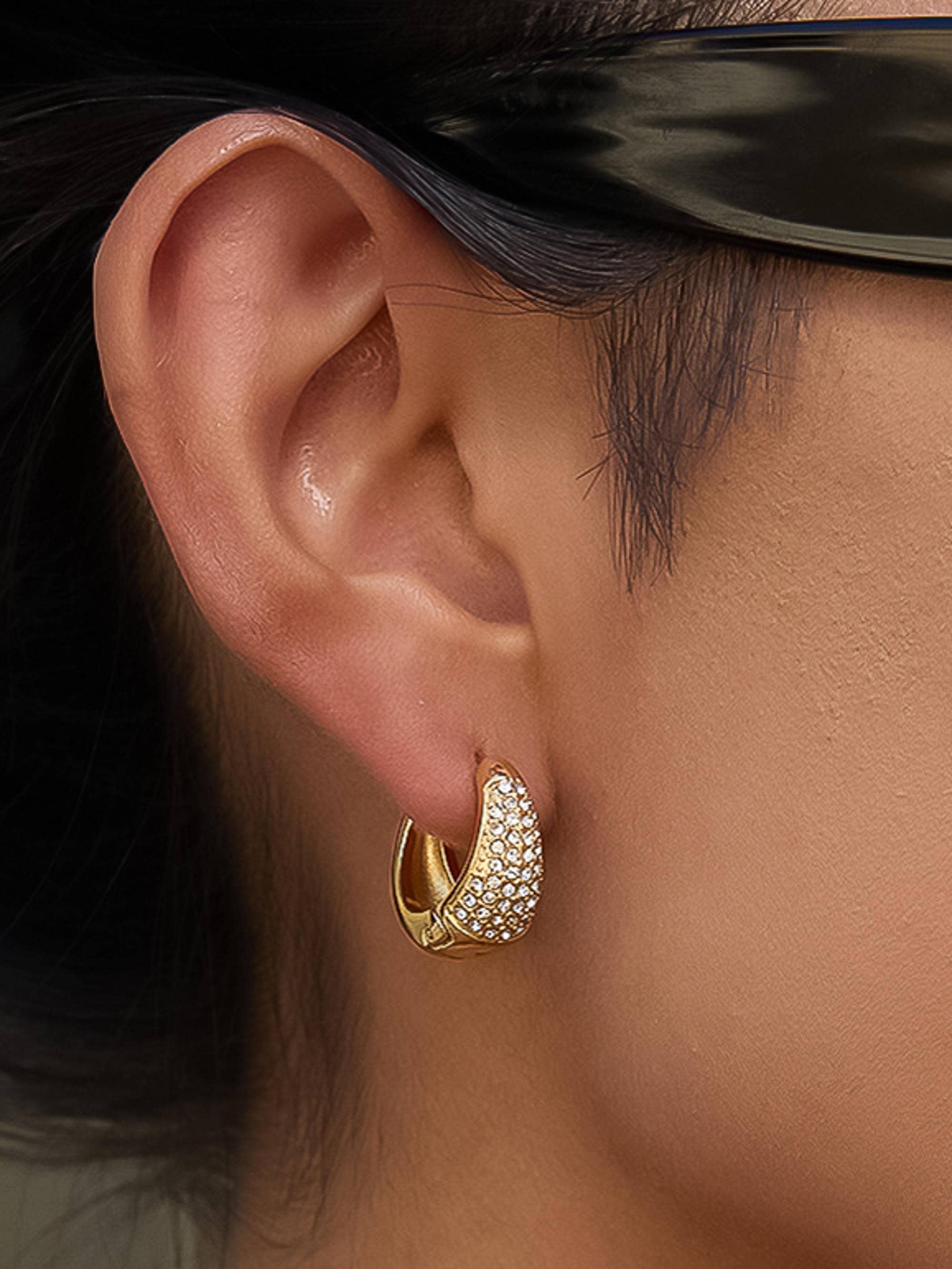 Flanerie Aurven 18K Gold Non-Tarnish Crystal Teardrop Hoop Earrings