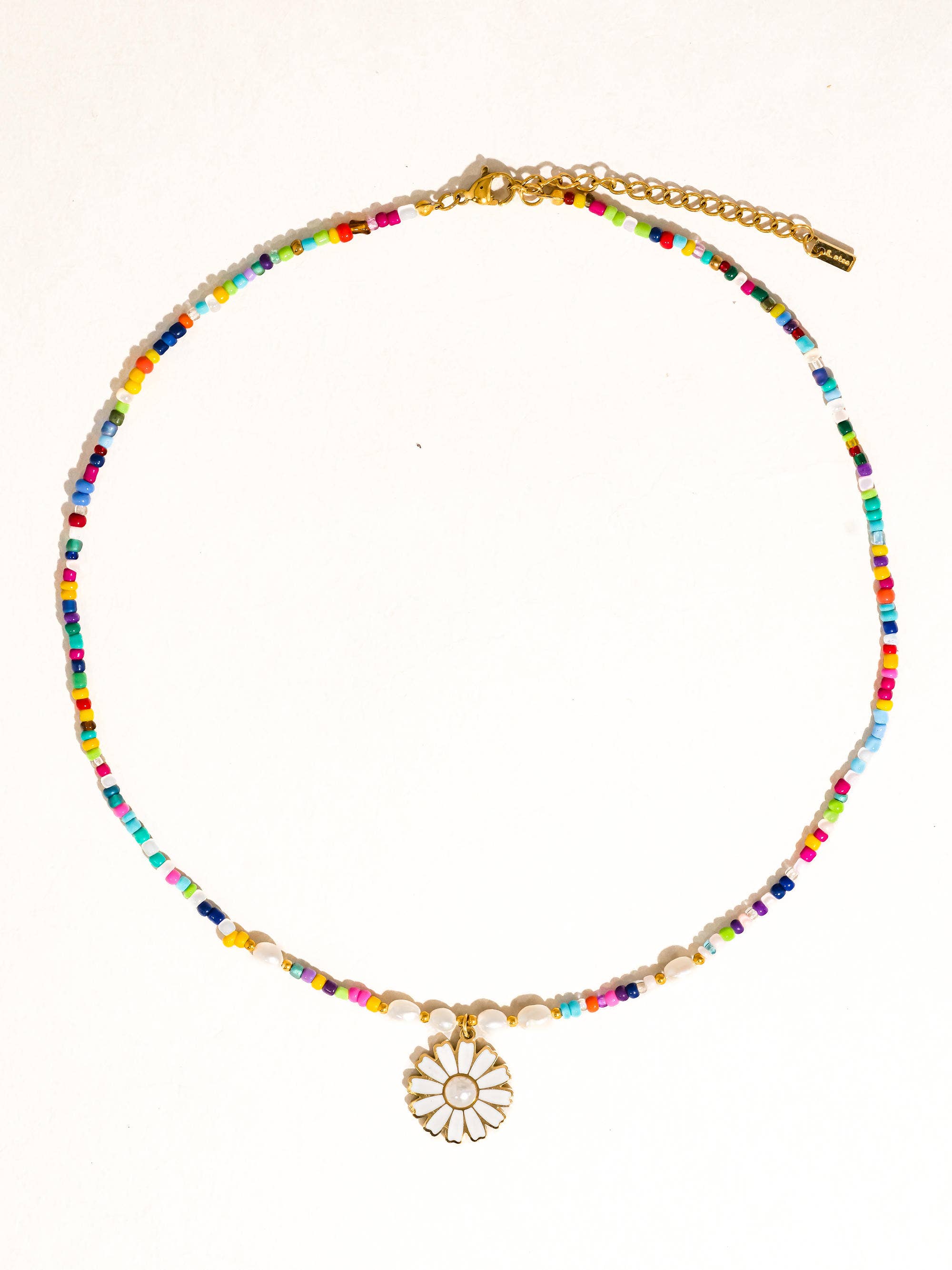 Flanerie Mireau 18K Gold Non-Tarnish Boho Daisy Beaded Necklace