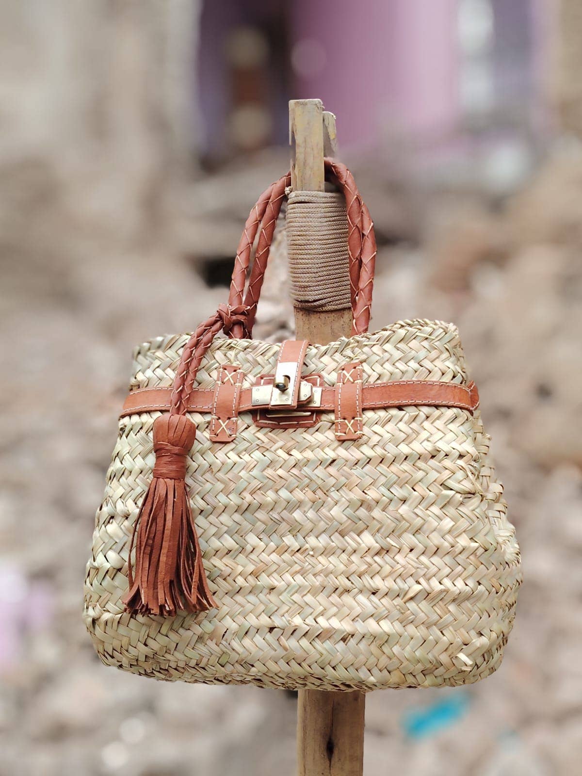 French Market Bags Straw Beach Tote Bag with Leather Handles #7