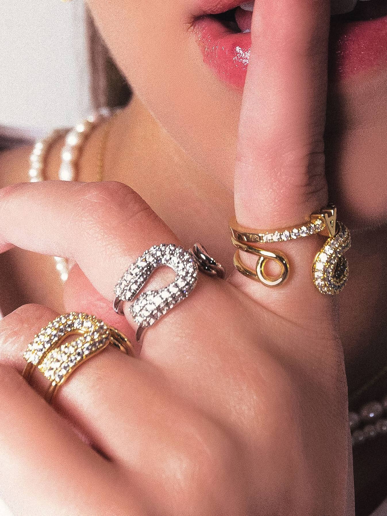 Flanerie Dante 18K Gold Non-Tarnish Rhinstone Glam Ring