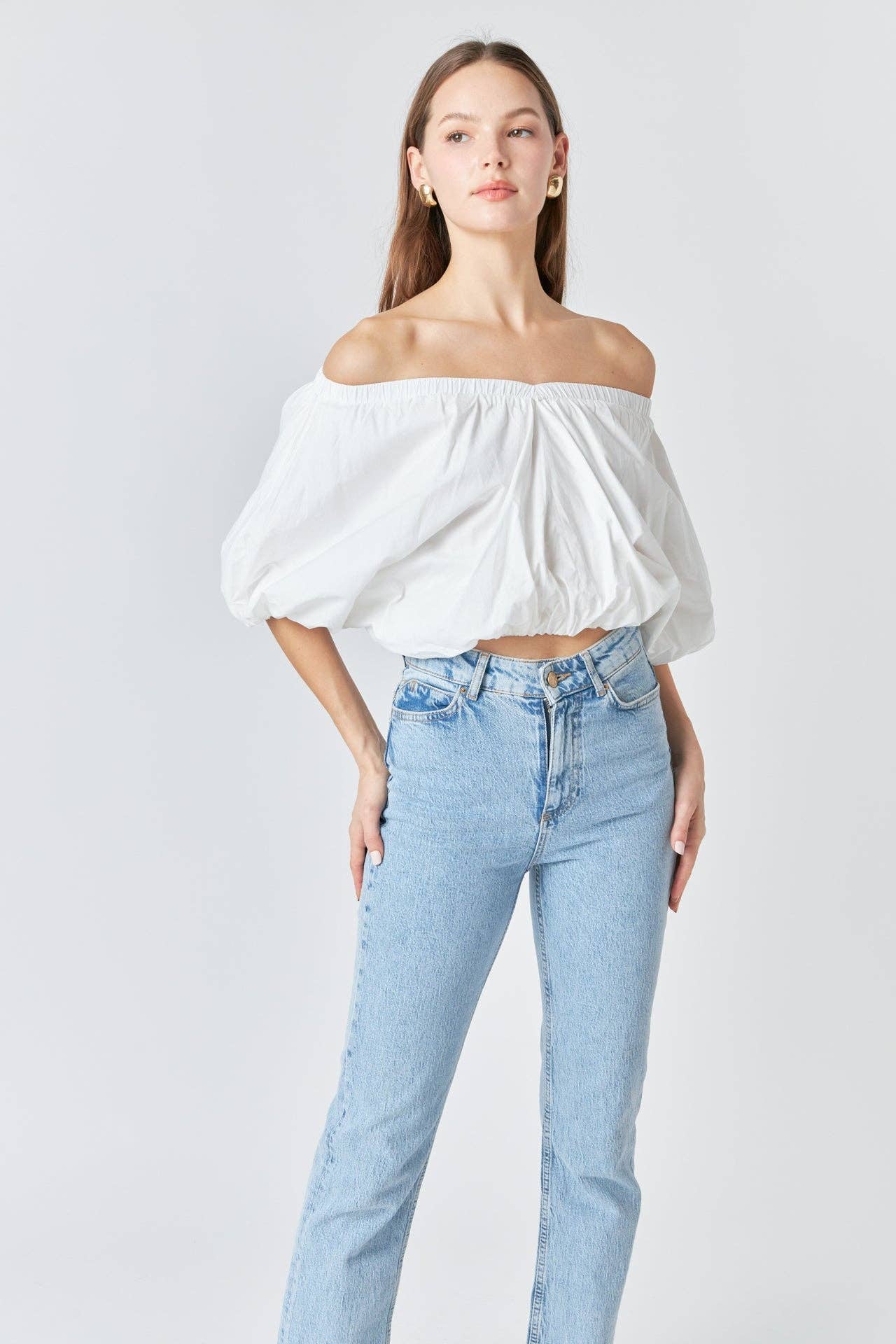 Endless Rose Cropped V-neckline Puff Top