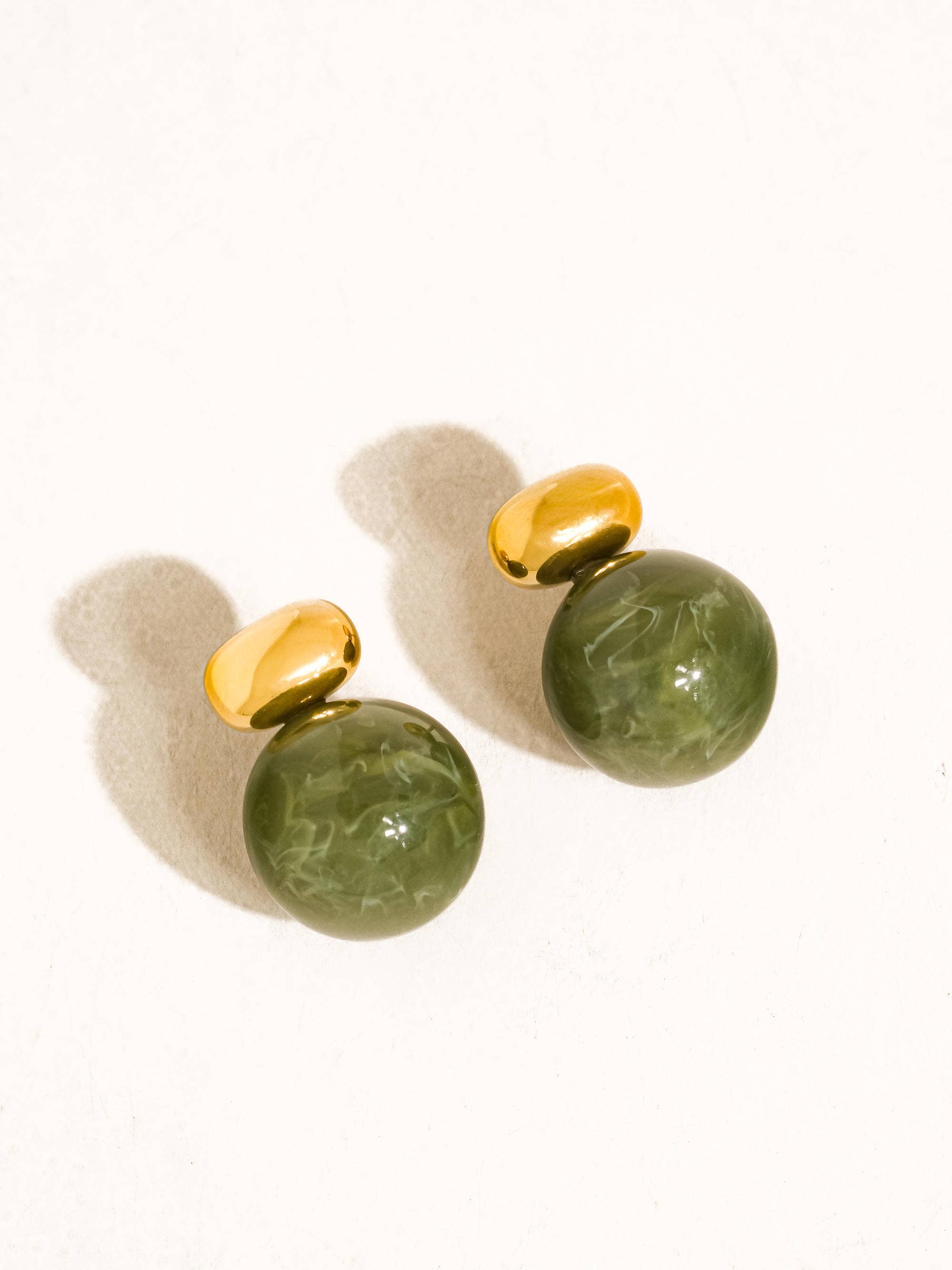 Flânerie Velisse 18K Gold Non-Tarnish Green Marble Ball Earrings