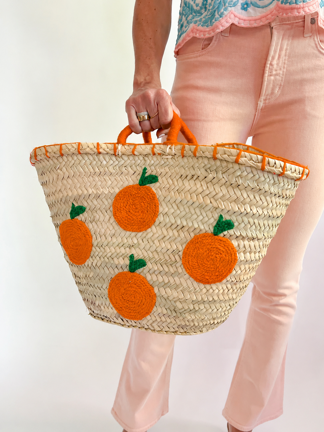 French Market Bags Handmade Tote with Crochet Fruit