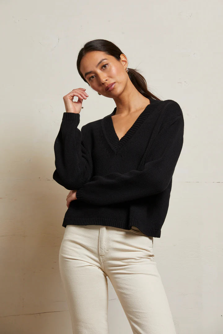 Perfect White Tee Addie Cotton Oversized V-Neck Sweater