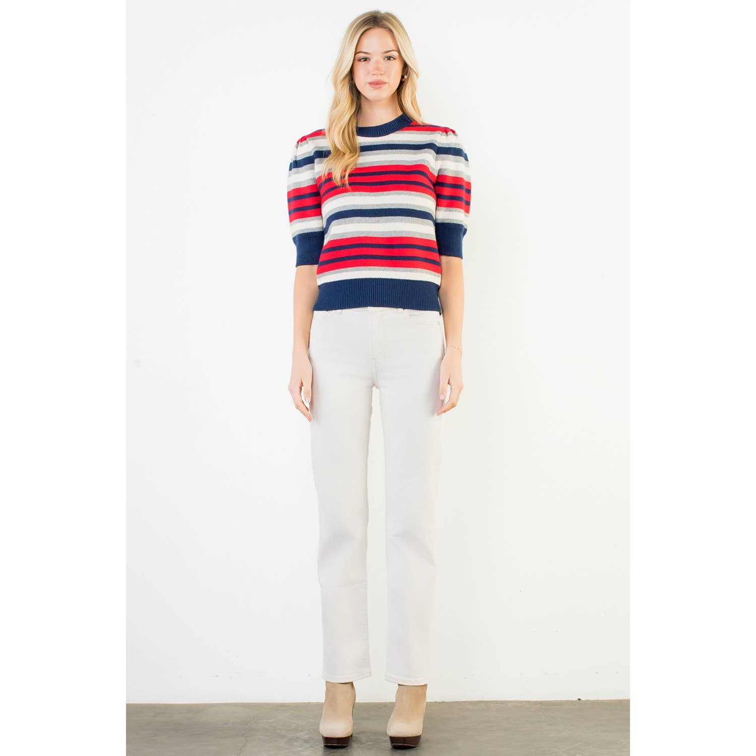 THML Short Sleeve Multi Color Knit Top