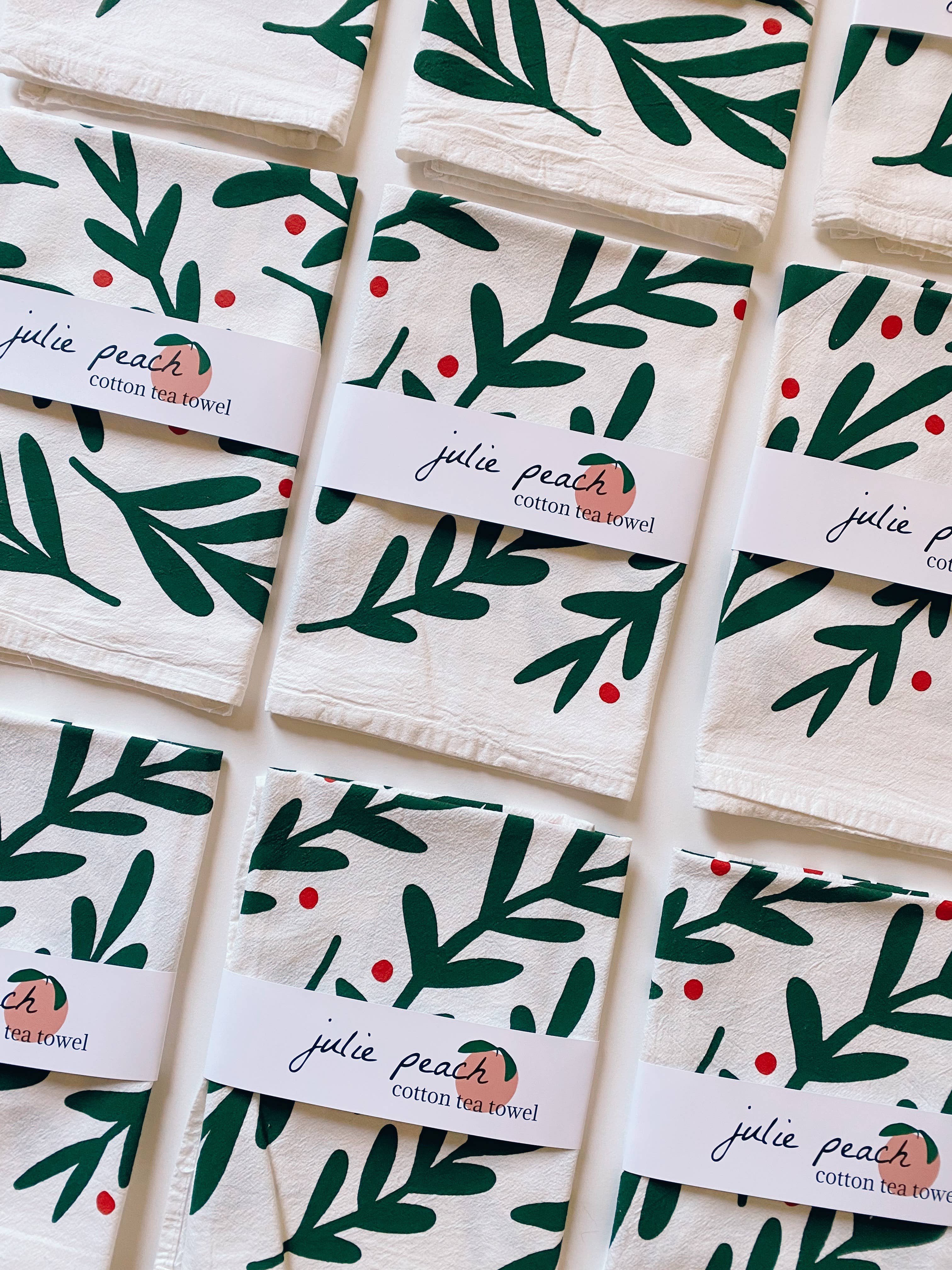 Julie Peach Winter Botanic Toss Cotton Tea Towel