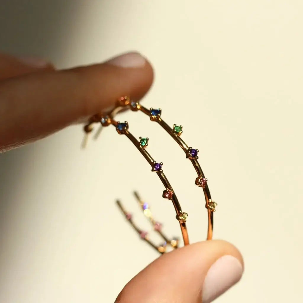 Tai Hoops with Multi Colored Stones TE-2110