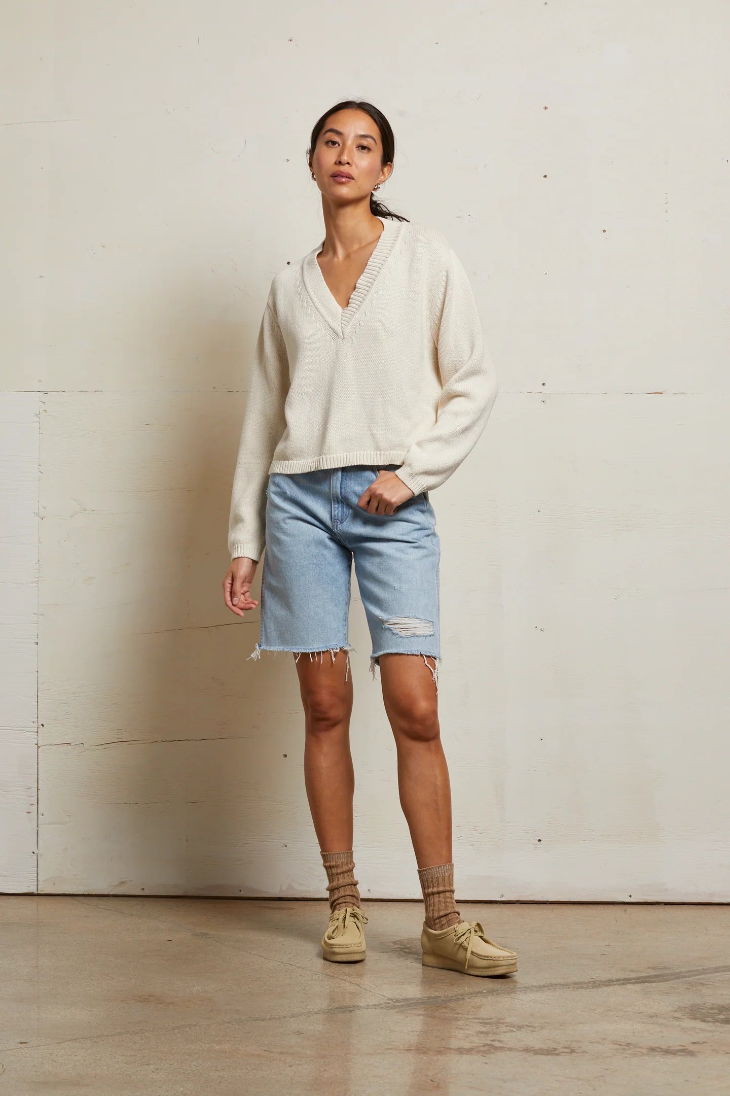 Perfect White Tee Addie Cotton Oversized V-Neck Sweater