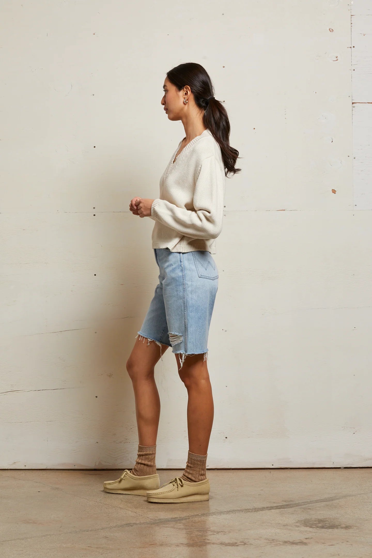 Perfect White Tee Addie Cotton Oversized V-Neck Sweater