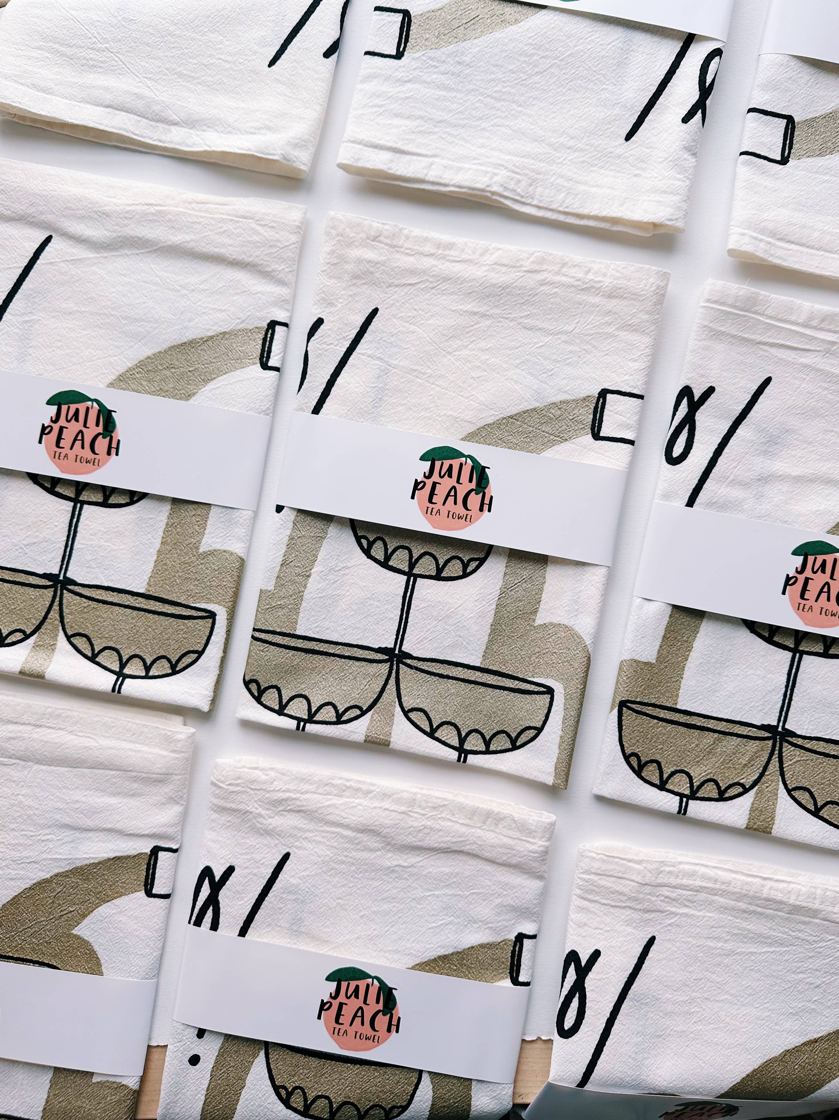 Julie Peach Glitter Champagne Tower on White Cotton Tea Towel