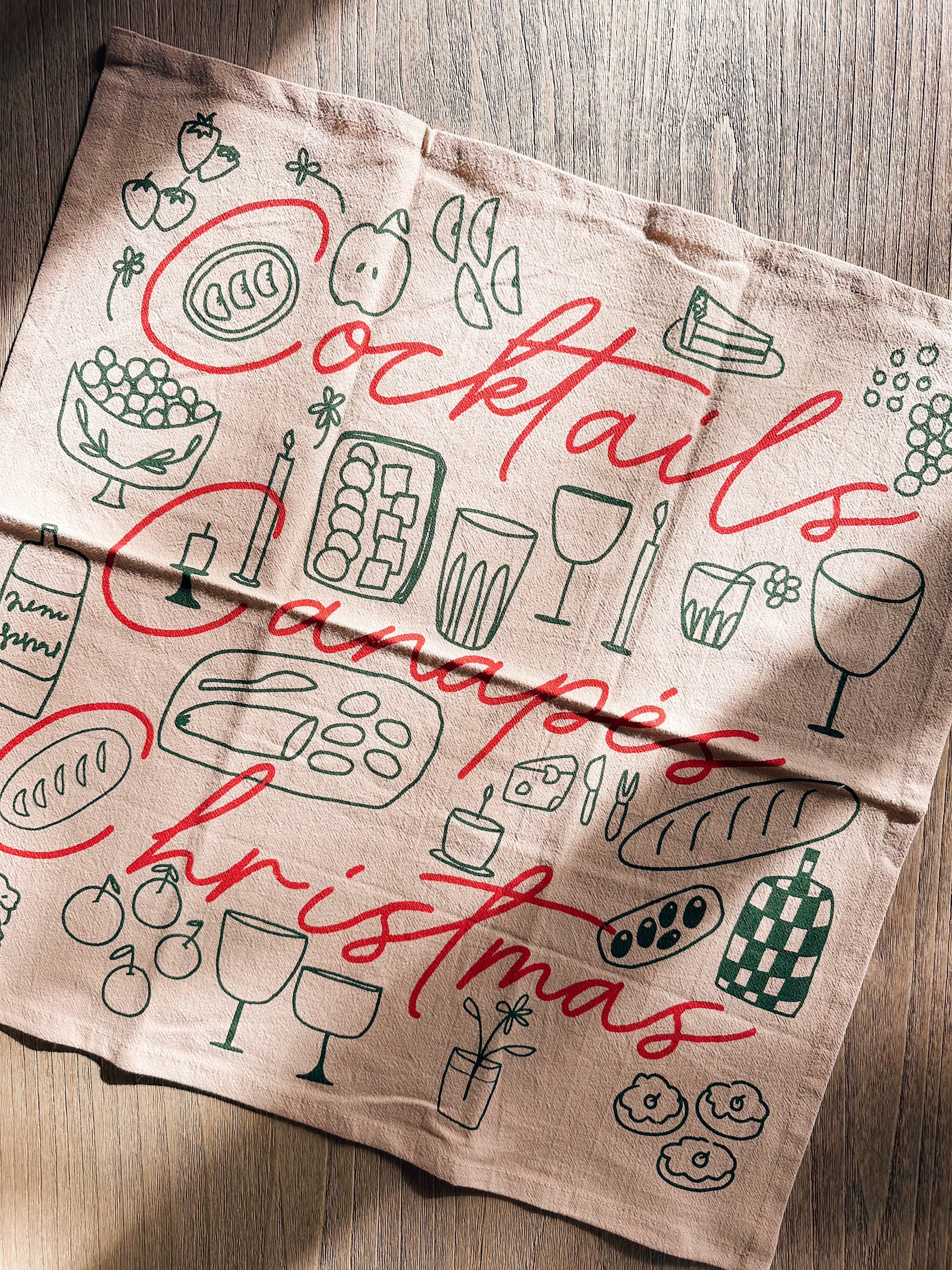 Julie Peach Cocktails, Canapés, Christmas Tea Towel