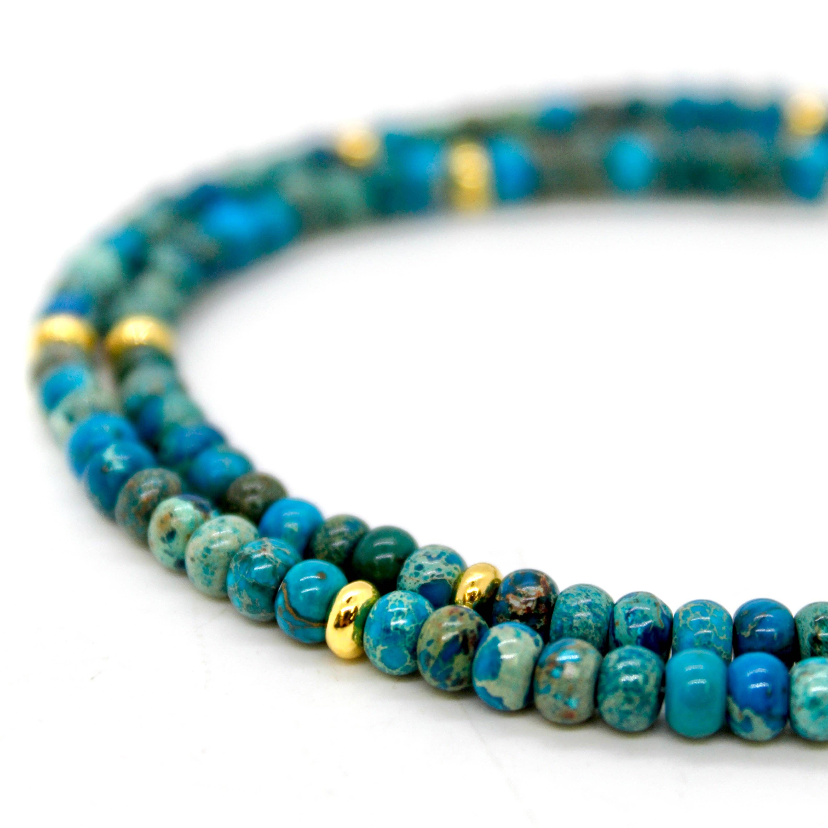 Lizou 16" Lake Blue Jasper + Gold Necklace #30