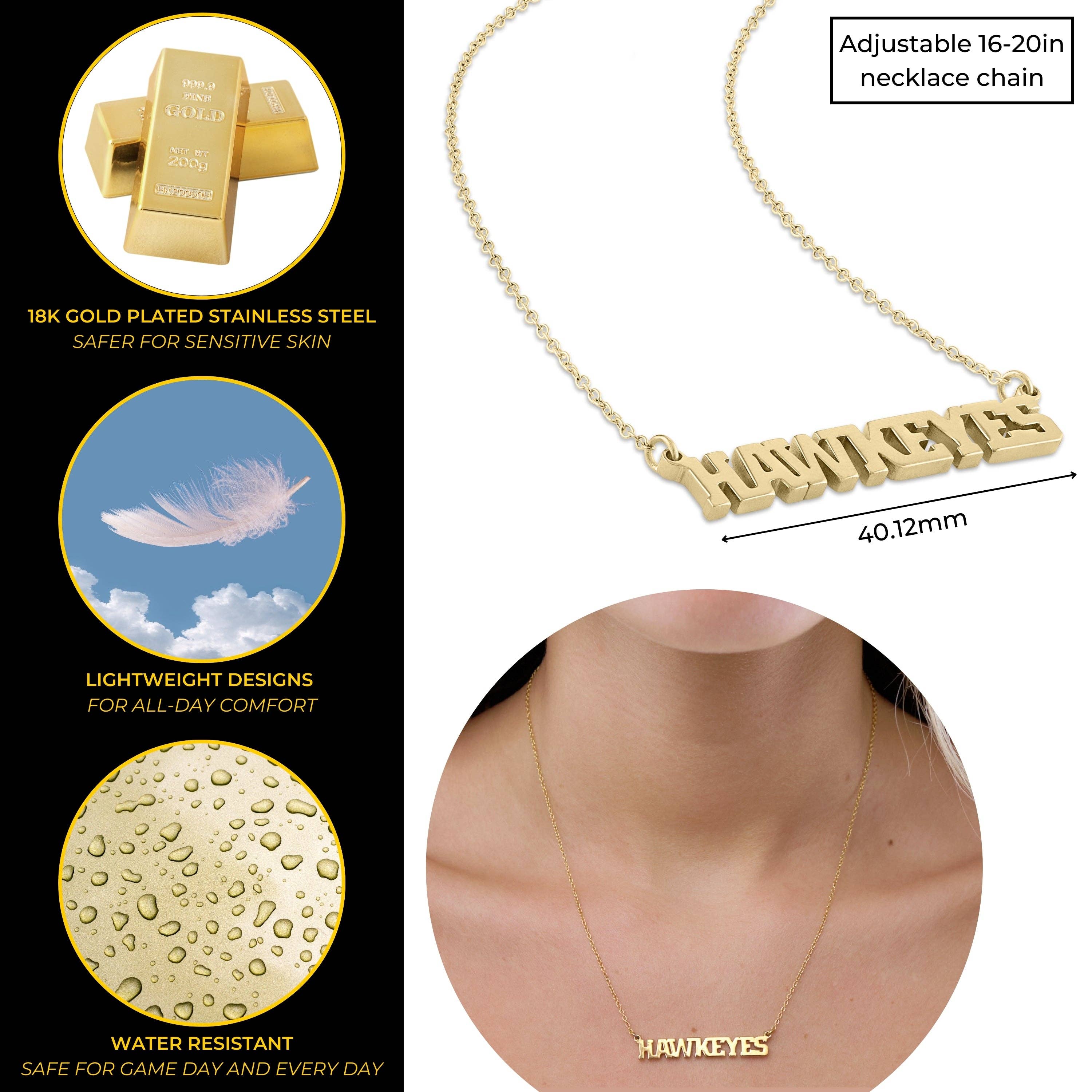 Stone Armory Iowa HAWKEYES Gold Plated Script Bar Necklace