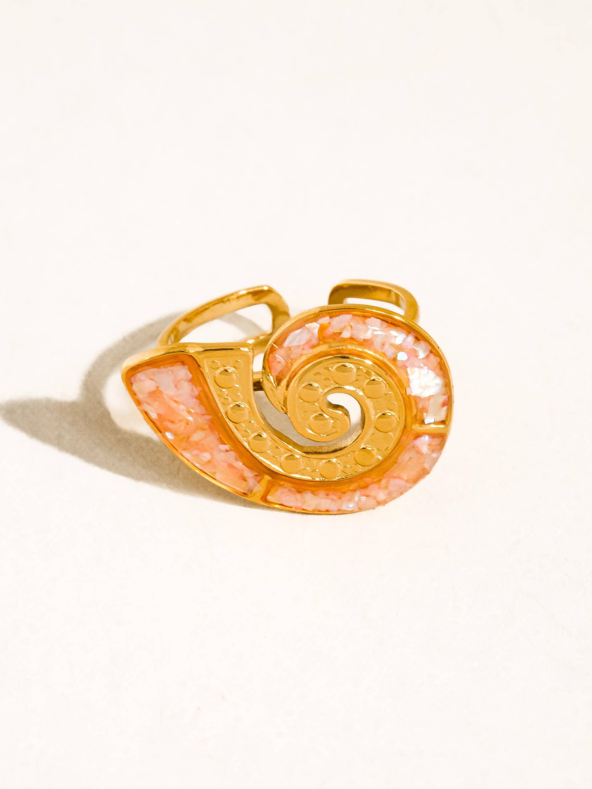 Flânerie Shellnee 18K Gold Non-Tarnish Shell Spiral Statement Ring