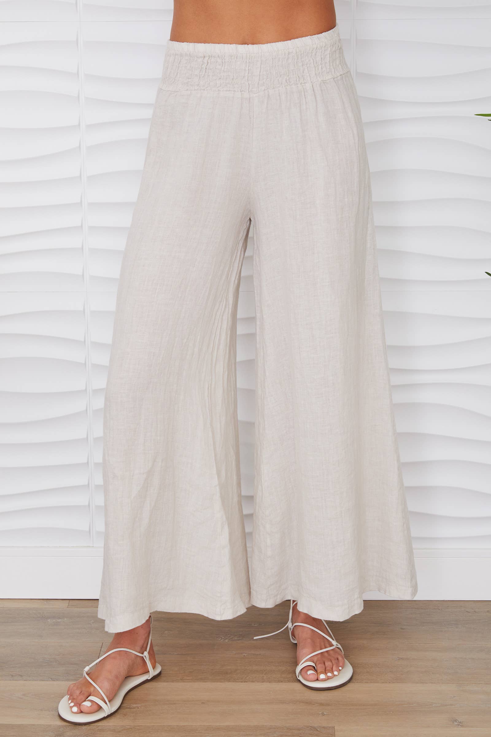 Milio Milano Linen Smocked Waist Palazzo Pant