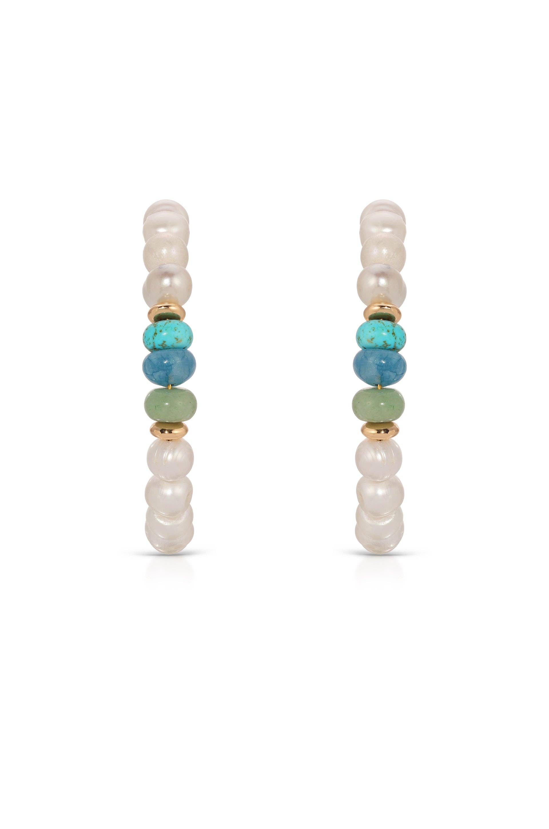 Ettika Pearl and Gemstone Hoop Earrings