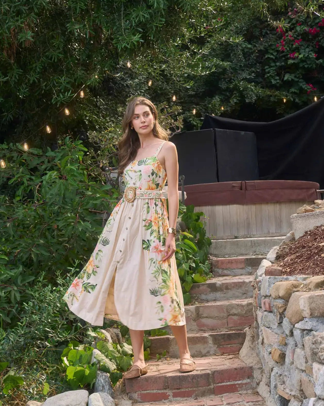 Moon River Sleeveless Square Neck Floral Print Dress with Belt Detail MR9697