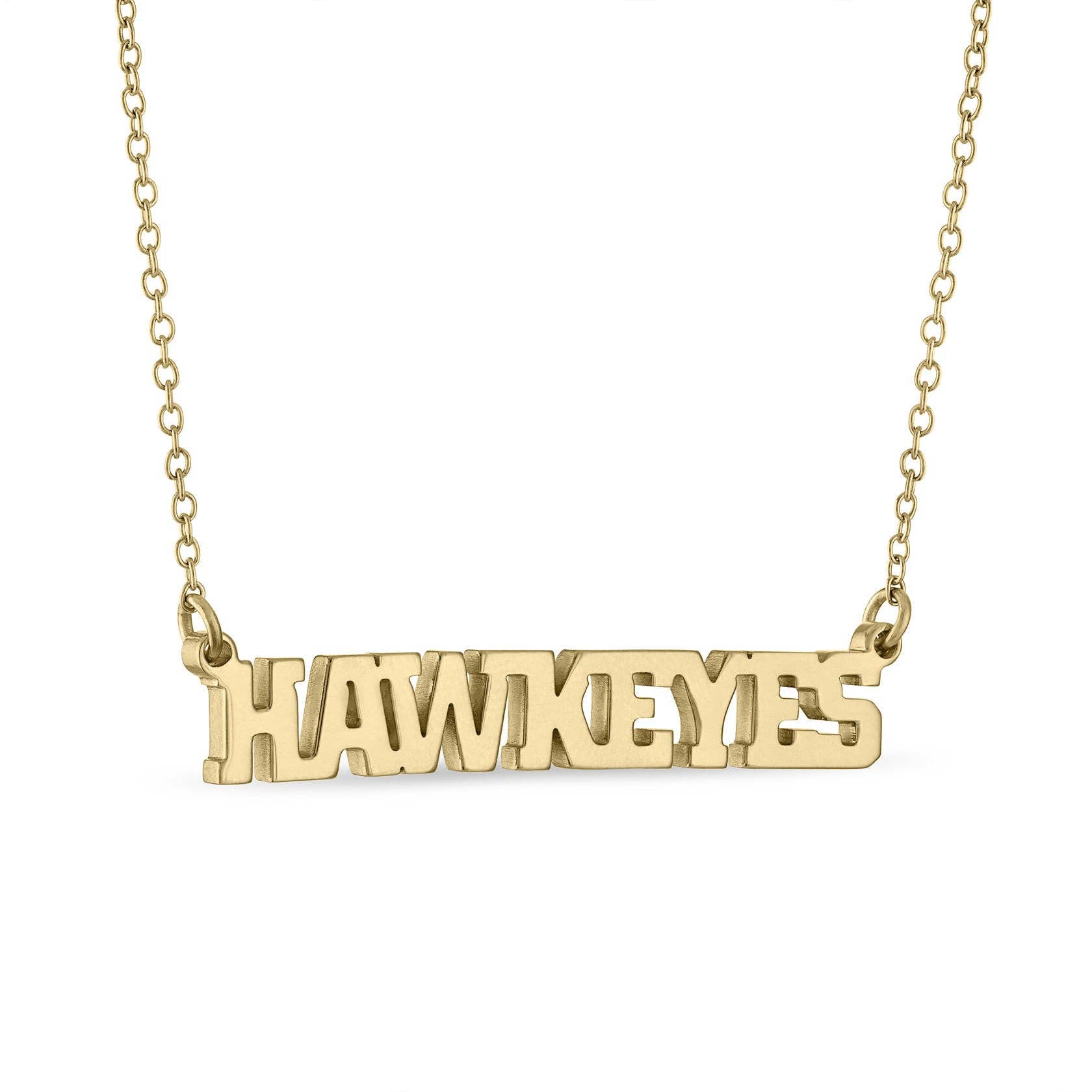 Stone Armory Iowa HAWKEYES Gold Plated Script Bar Necklace