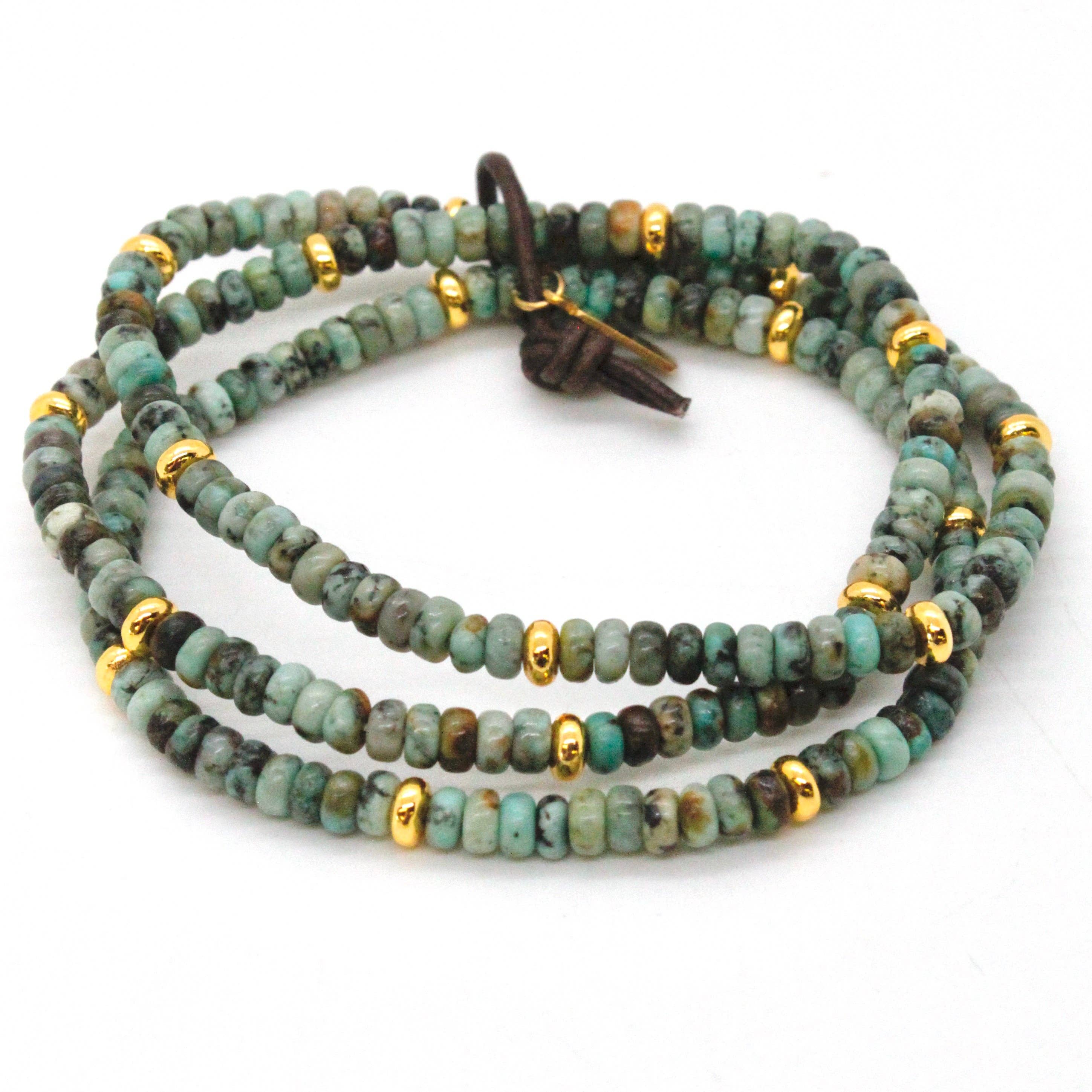 Lizou African Turquoise + Gold Set/3 Stretch Bracelets