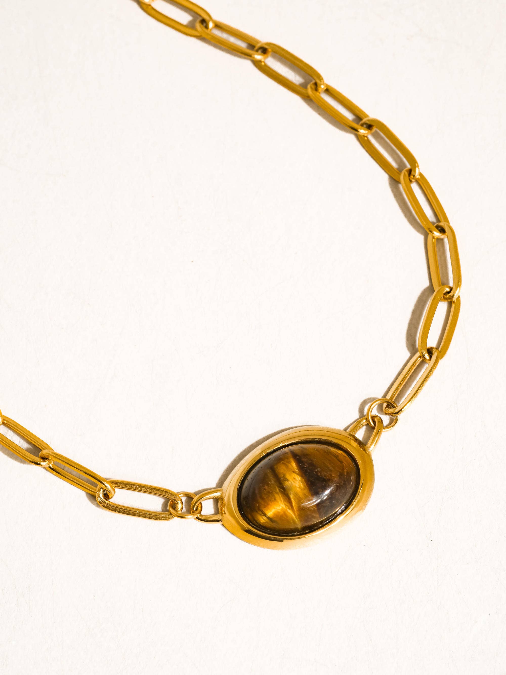 Flânerie Shay 18K Gold Non-Tarnish Oval Stone Chain Necklace