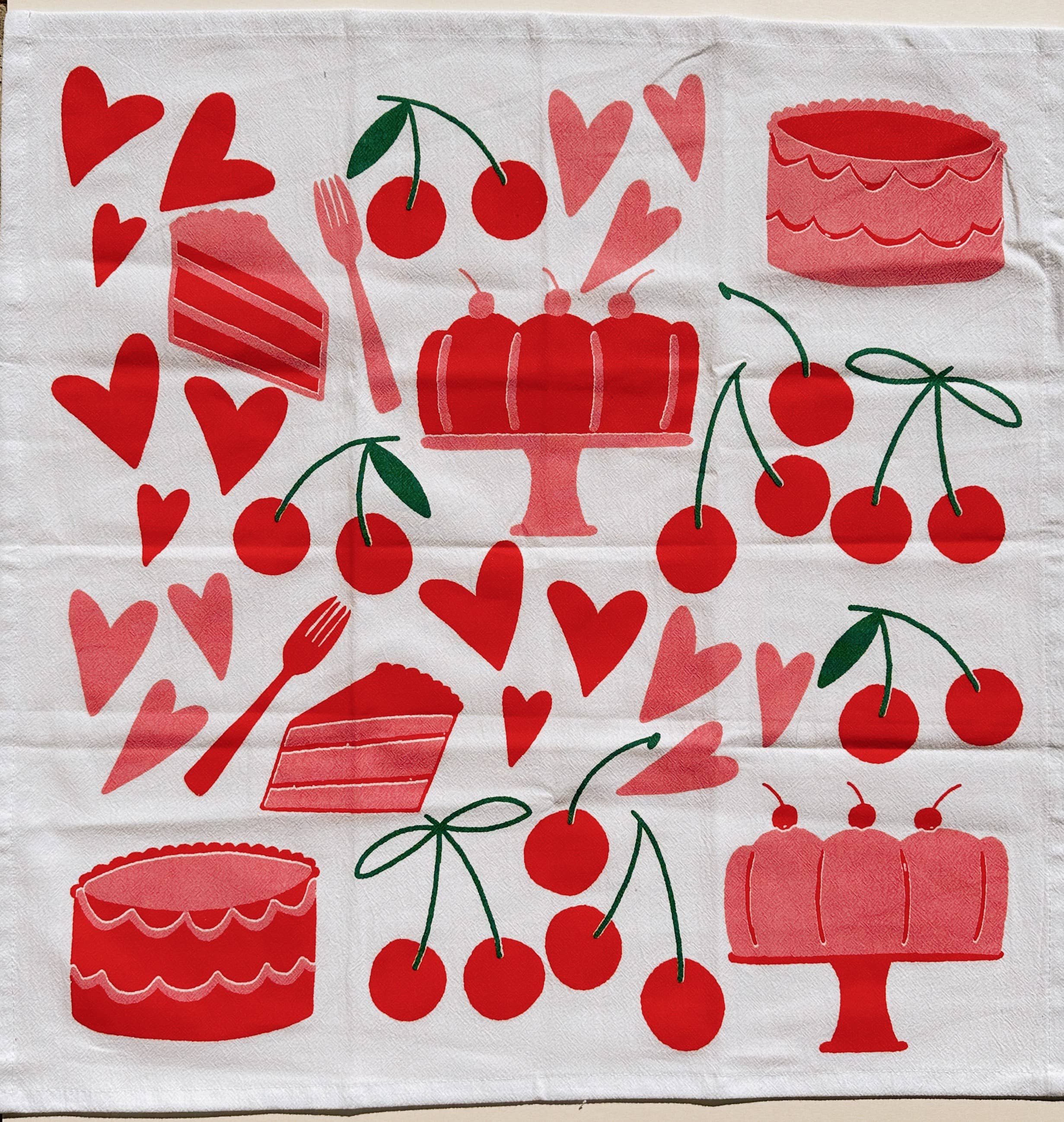 Julie Peach Cake on White Cotton Tea Towel