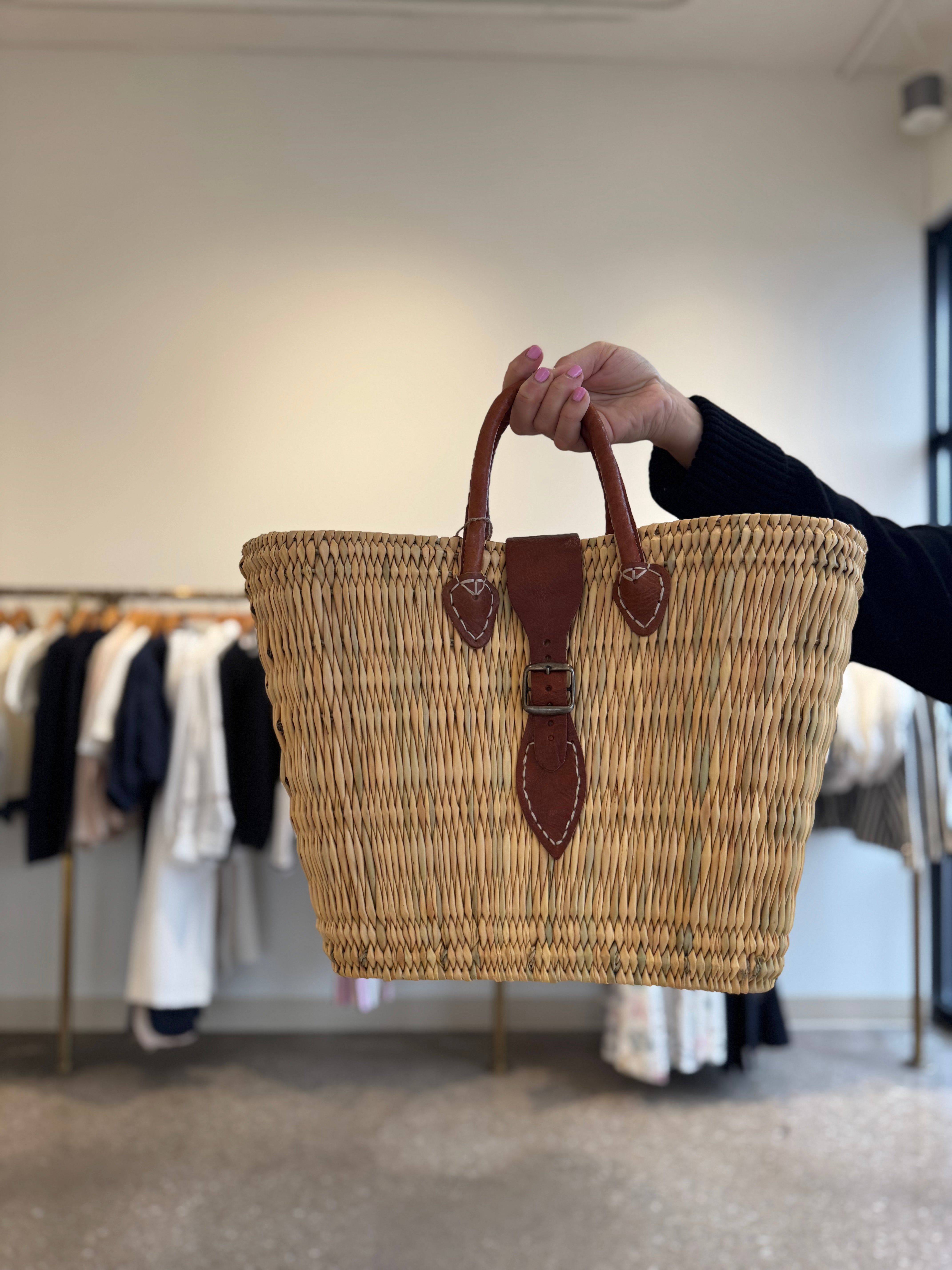 French Market Bags Reed Basket with Buckle #12