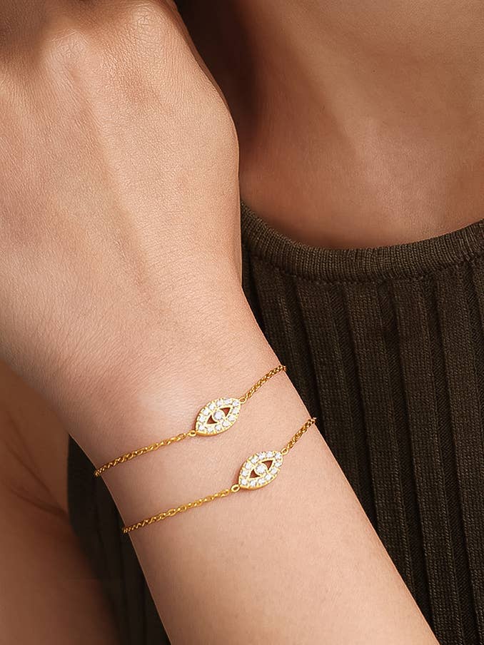 Flânerie Verano 18K Gold Non-Tarnish CZ Evil Eye Bracelet
