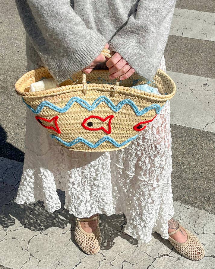 French Market Bags Basket Bag With Fish Embroidery #14
