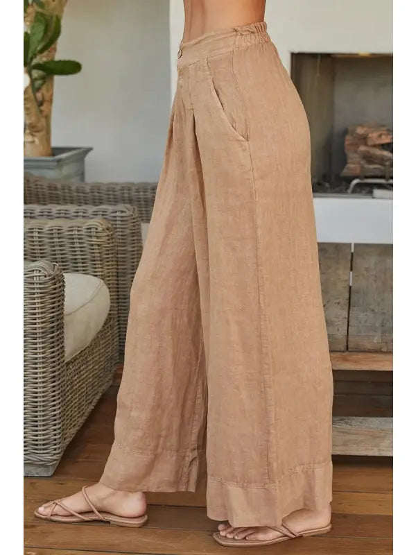 Milio Milano Button Front Palazzo Linen Pant 15505