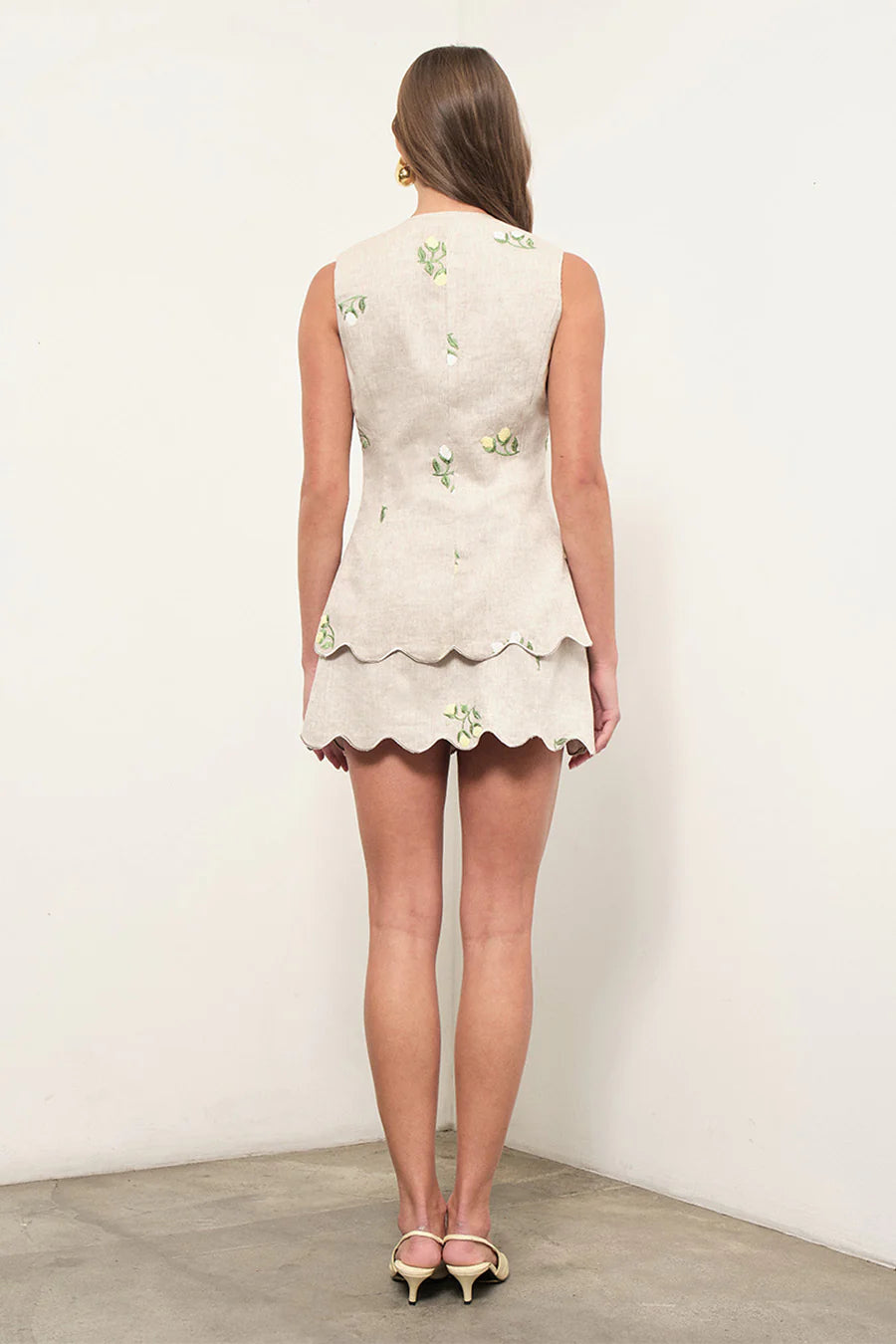 Maude Club Willow Embroidery Linen Scalloped Vest Top MC805T
