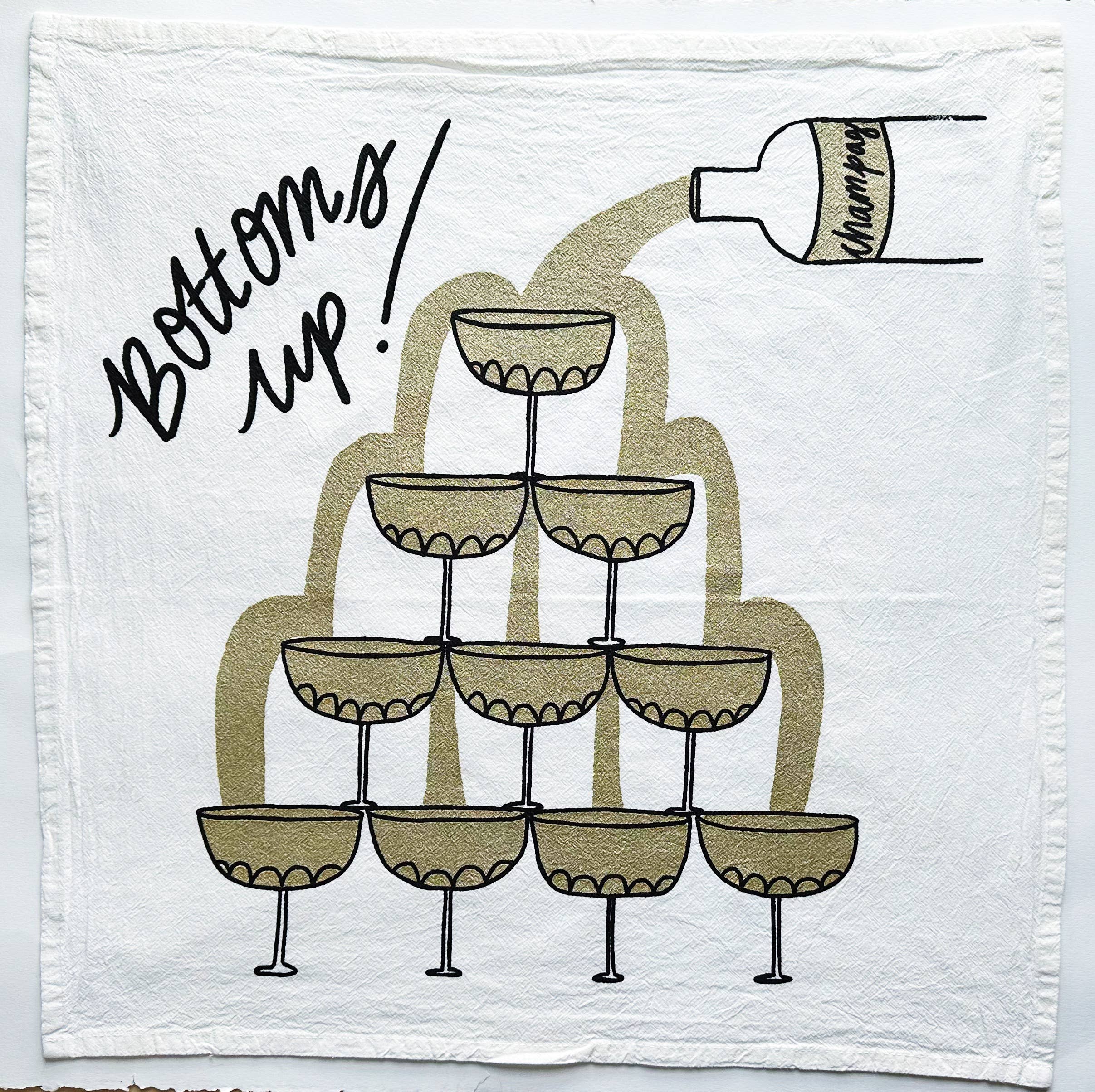 Julie Peach Glitter Champagne Tower on White Cotton Tea Towel