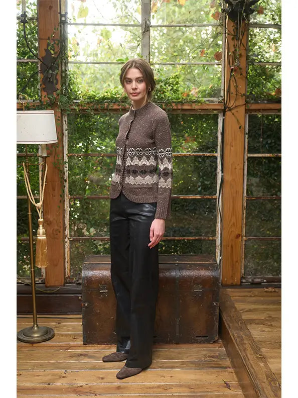 Moon River Rounded Hem Fair Isle Cardigan MS1073