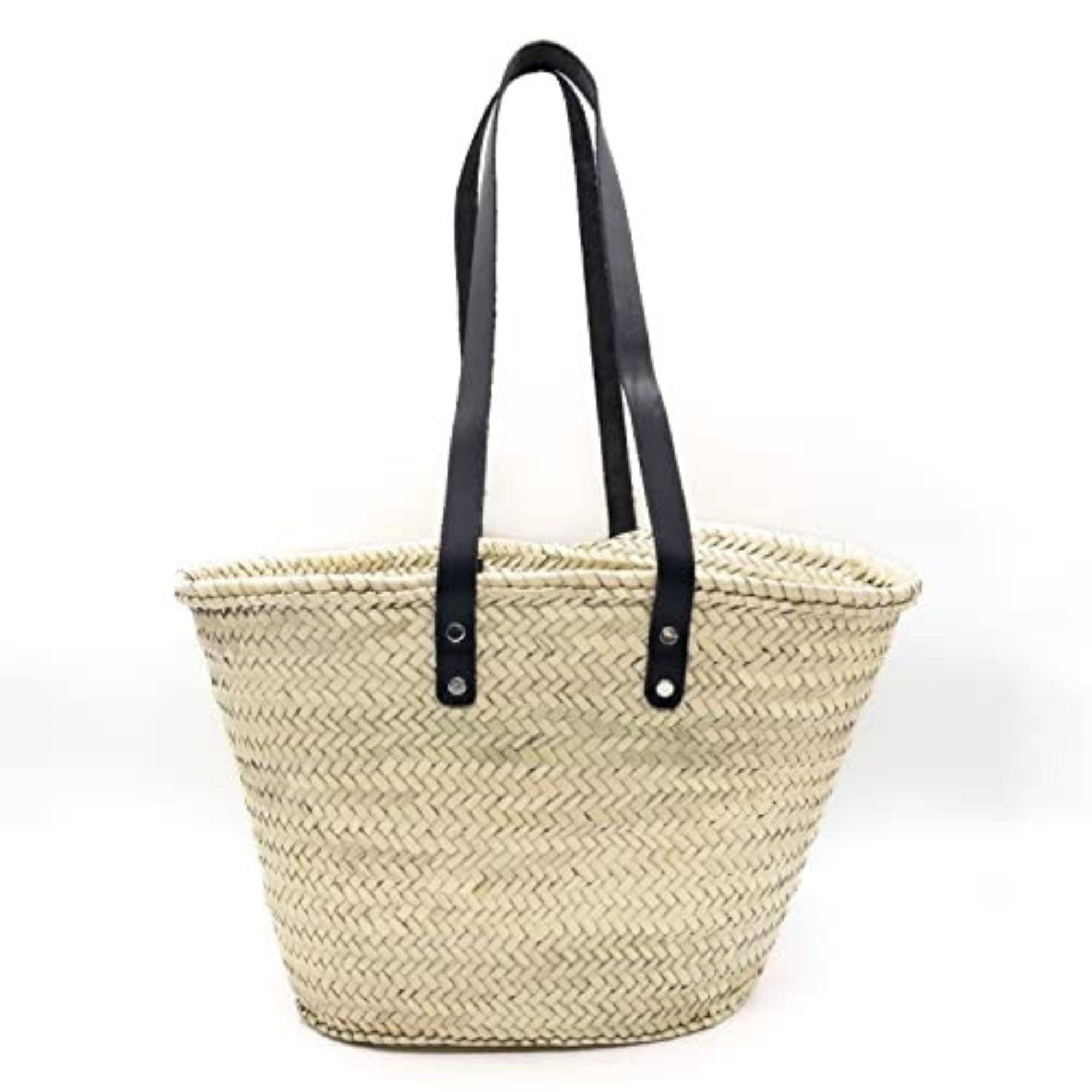 French Market Bags Basket Beach Bag with Leather Handles #3