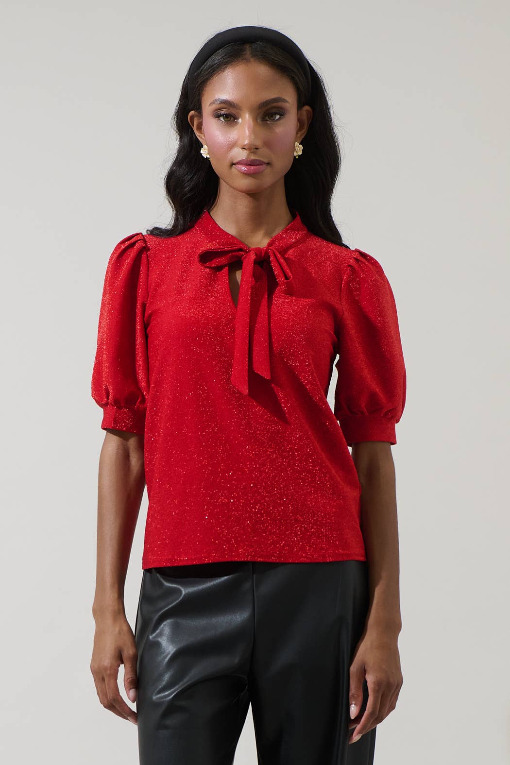 Sugarlips Lisette Shimmer Bow Tie Top