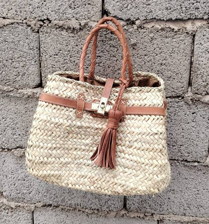 French Market Bags Straw Beach Tote Bag with Leather Handles #7
