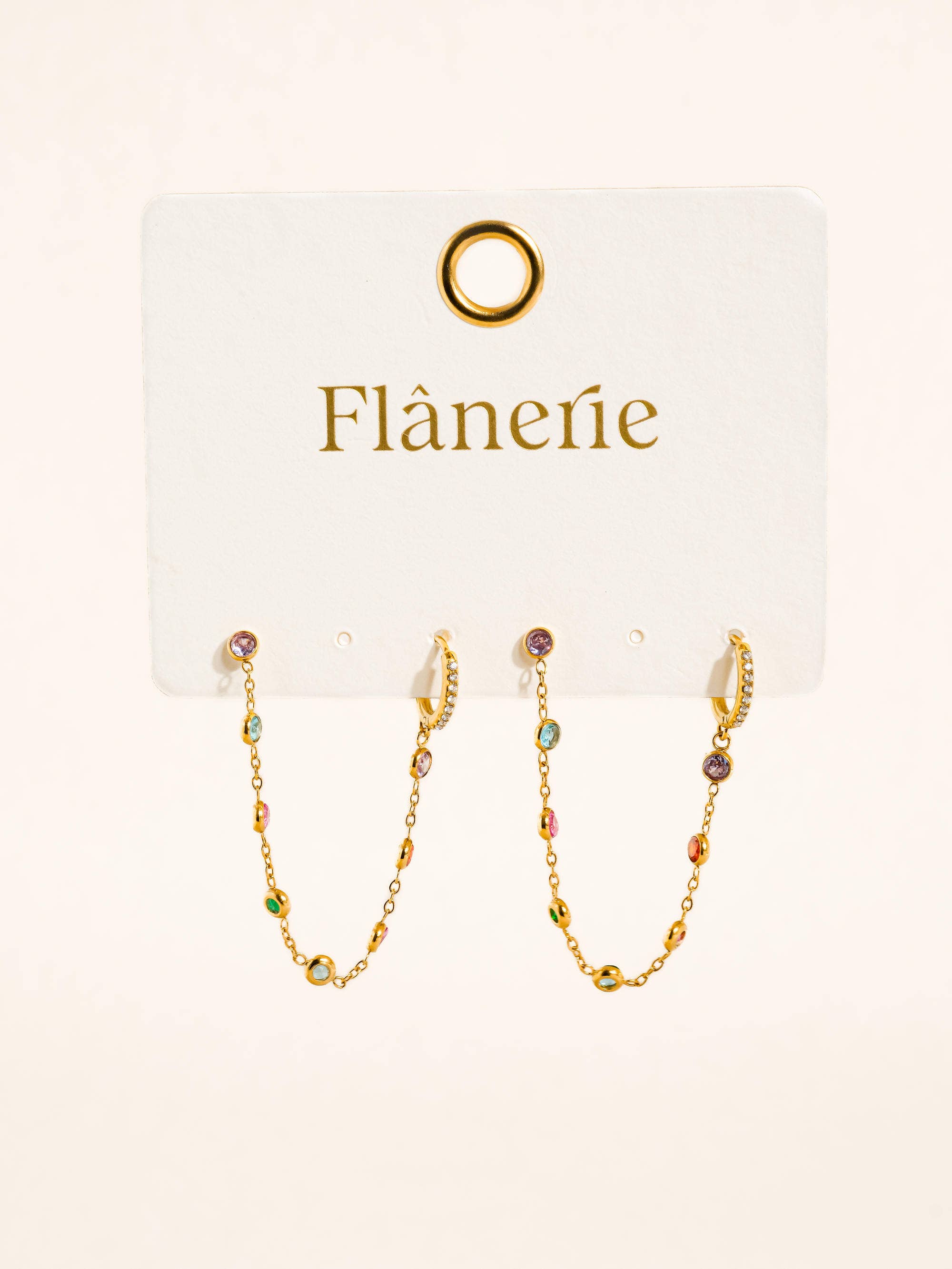 Flânerie Daffira 18K Gold Non-Tarnish Crystal Chain Link Earrings